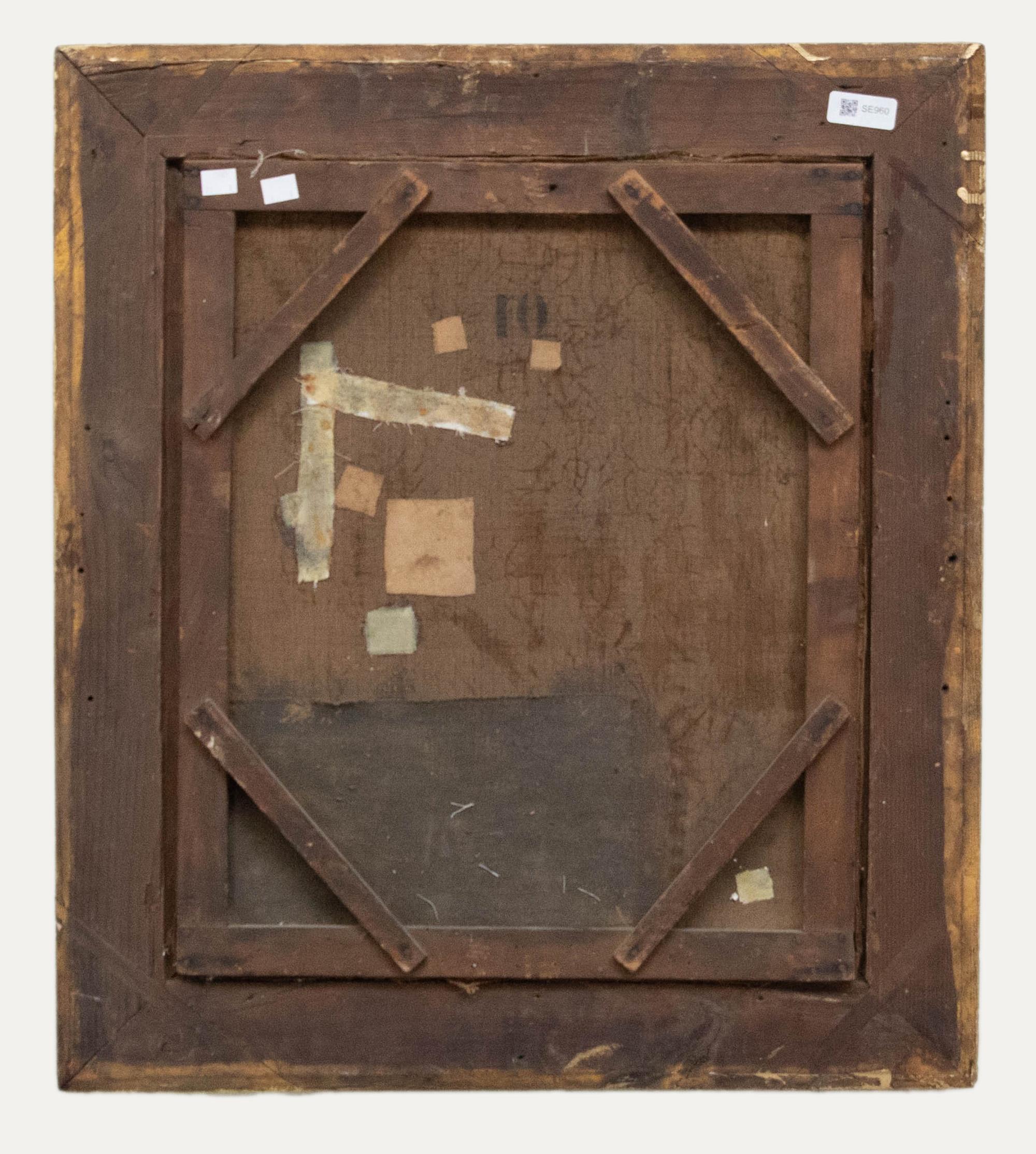 Signed illegibly to the lower right. Presented in an decorative gilt frame with foliate, floral and shell corner ornamentation. On canvas. 