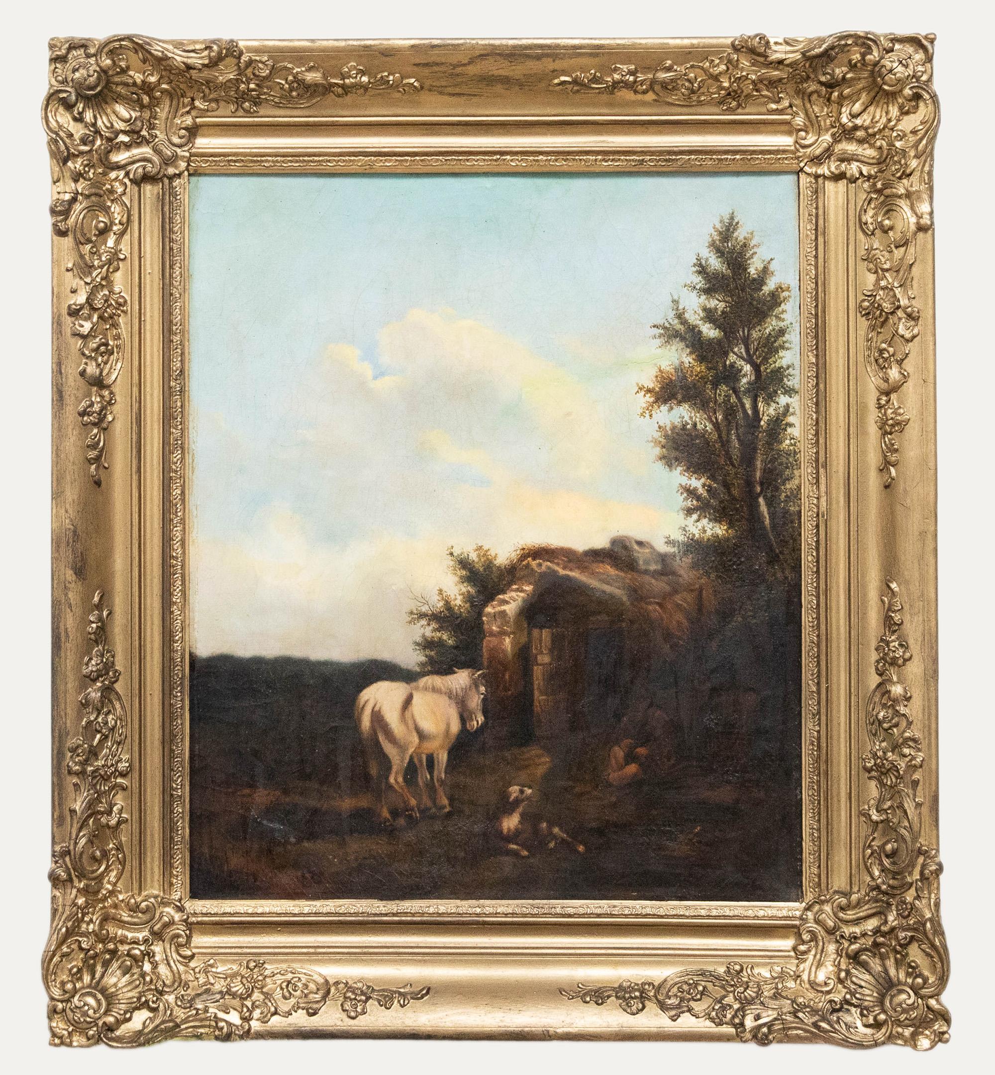 Unknown Landscape Painting - Manner of John Ferneley - 19th Century Oil, Animal Companions
