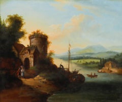 Manner of John Rathbone  - Framed 19th Century Oil, Castle Turret on the River