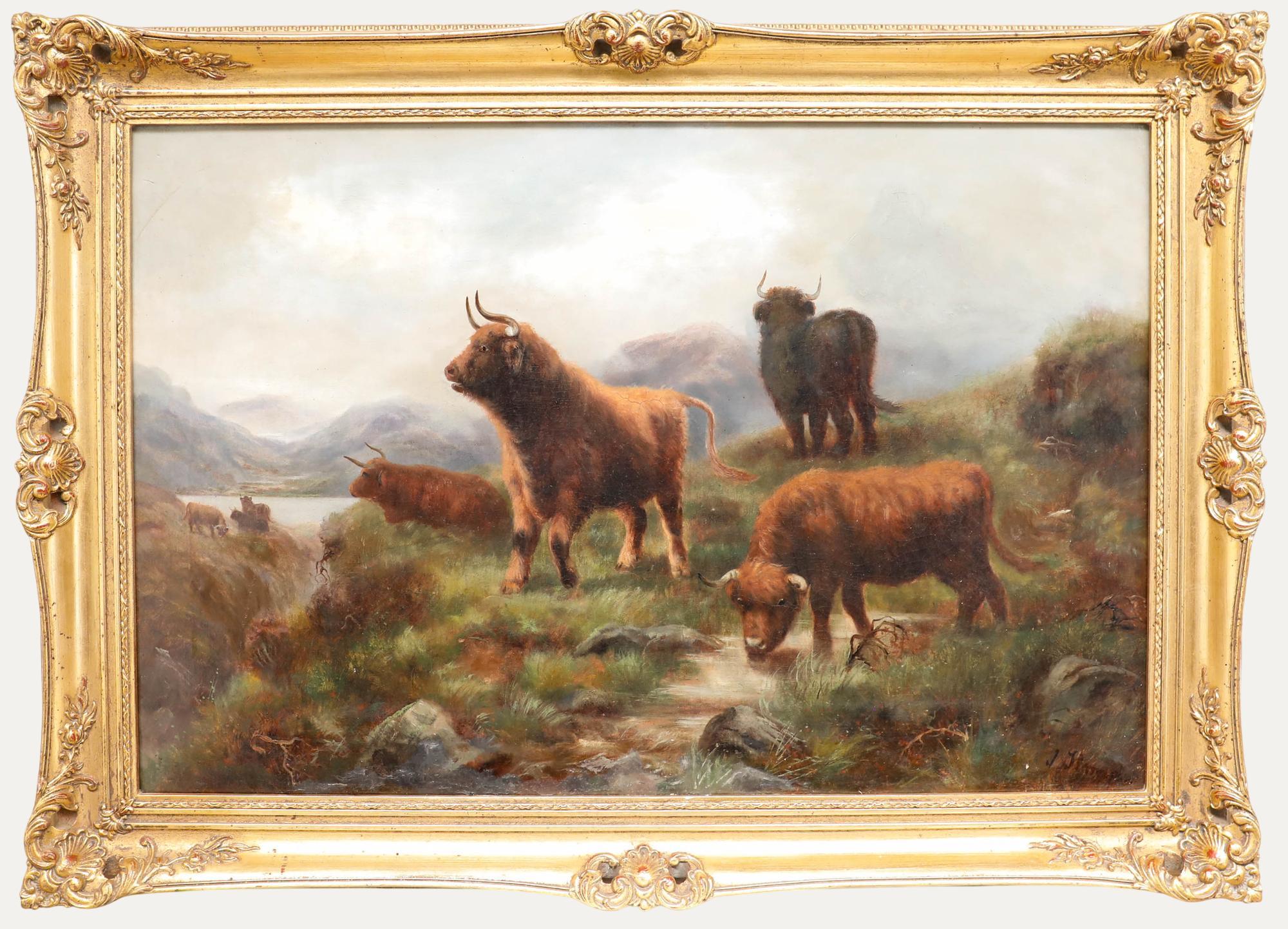 Unknown Animal Painting - Manner of John Shirley Fox - Early 20th Century Oil, Cattle in the Highlands