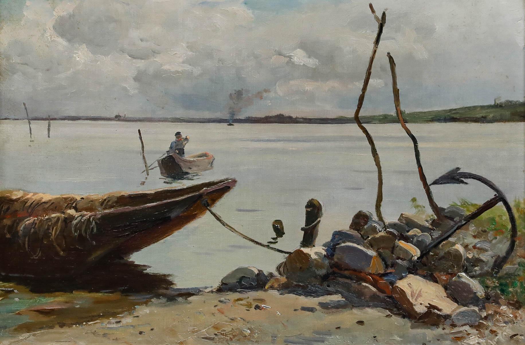 Manner of Josef Wopfner - Early 20th Century Oil, The Anchored Boat - Painting by Unknown