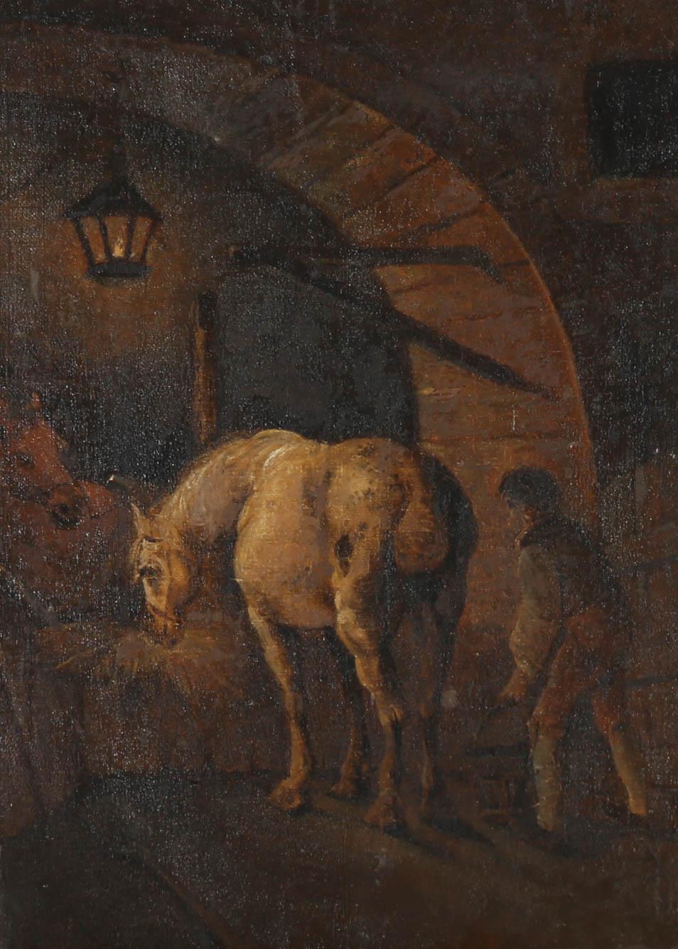 Manner of Joseph Wright ARA (1734–1797) - 19thC Oil, Evening In The Stables - Painting by Unknown