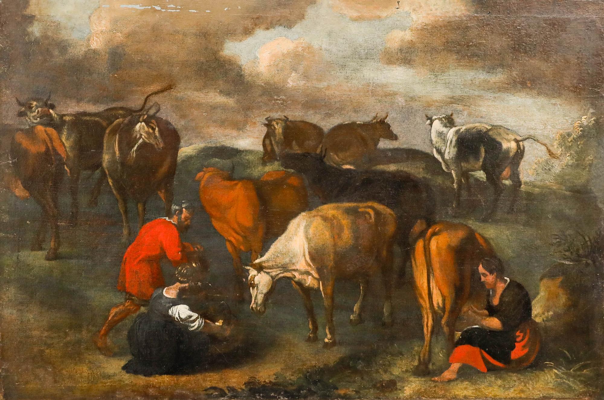 Karel Dujardin (1626-1678) - 19. Jahrhundert Öl, Milchmädchen und Vieh – Painting von Unknown