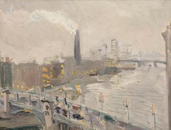 Manner of Ken Howard - Framed 20th Century Oil, View Over the Thames