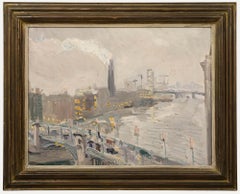 Manner of Ken Howard - Framed 20th Century Oil, View Over the Thames