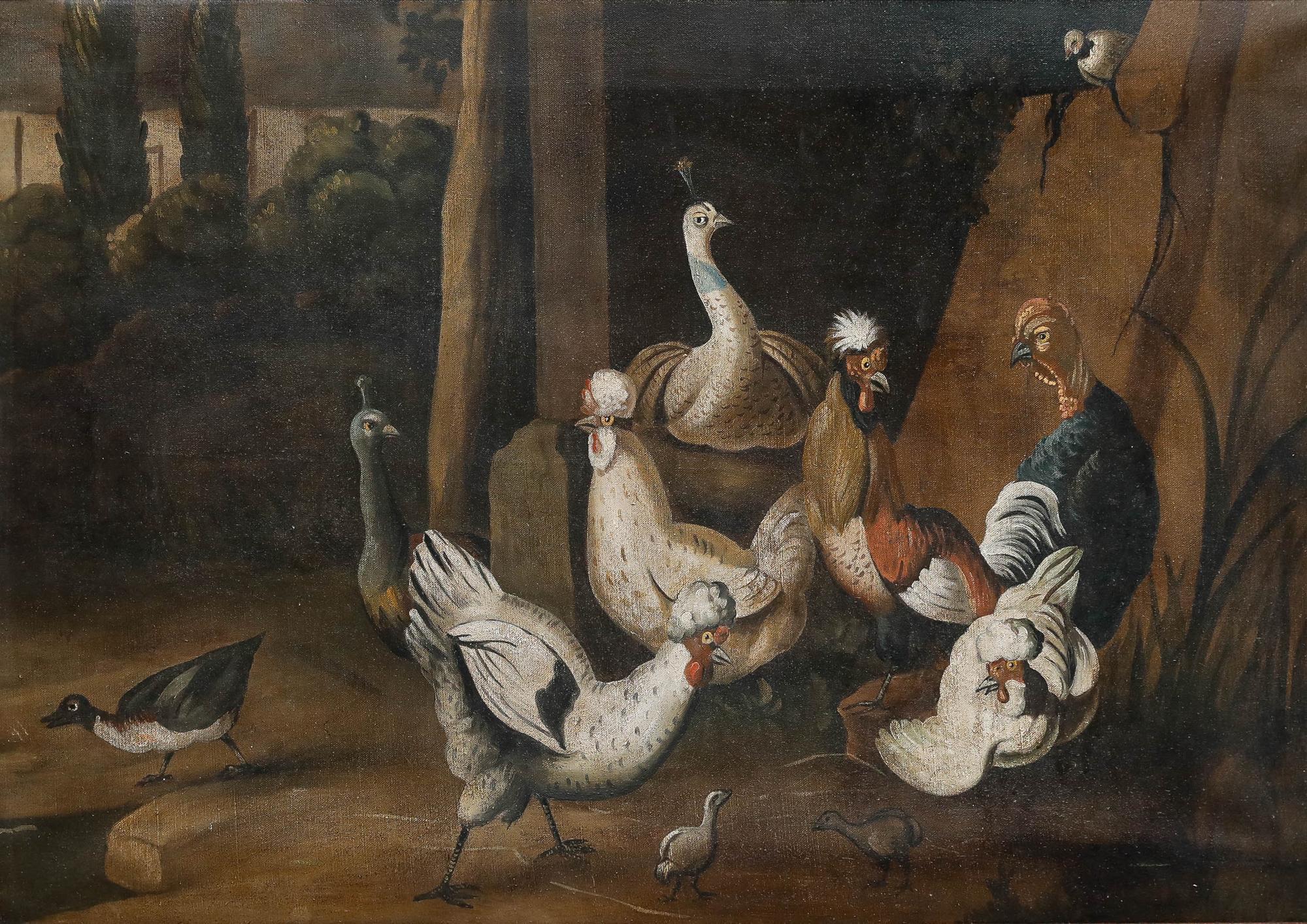 Manner of Melchior d'Hondecoeter - Dutch School Oil, Wild Fowl in a Landscape - Painting by Unknown