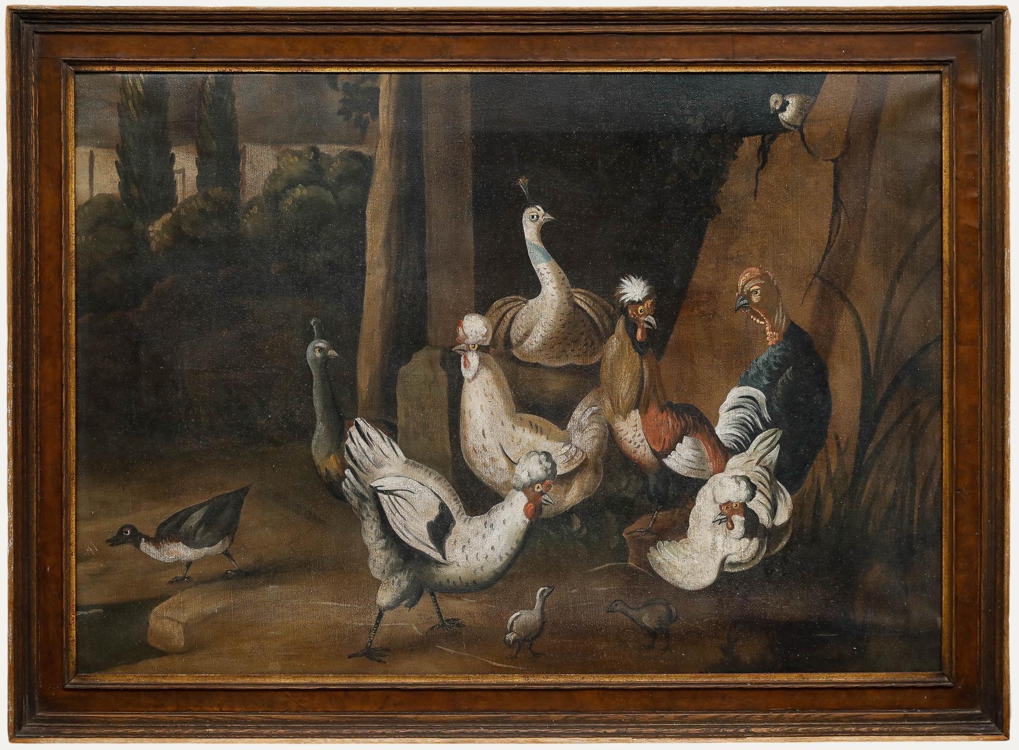 Unknown Animal Painting - Manner of Melchior d'Hondecoeter - Dutch School Oil, Wild Fowl in a Landscape