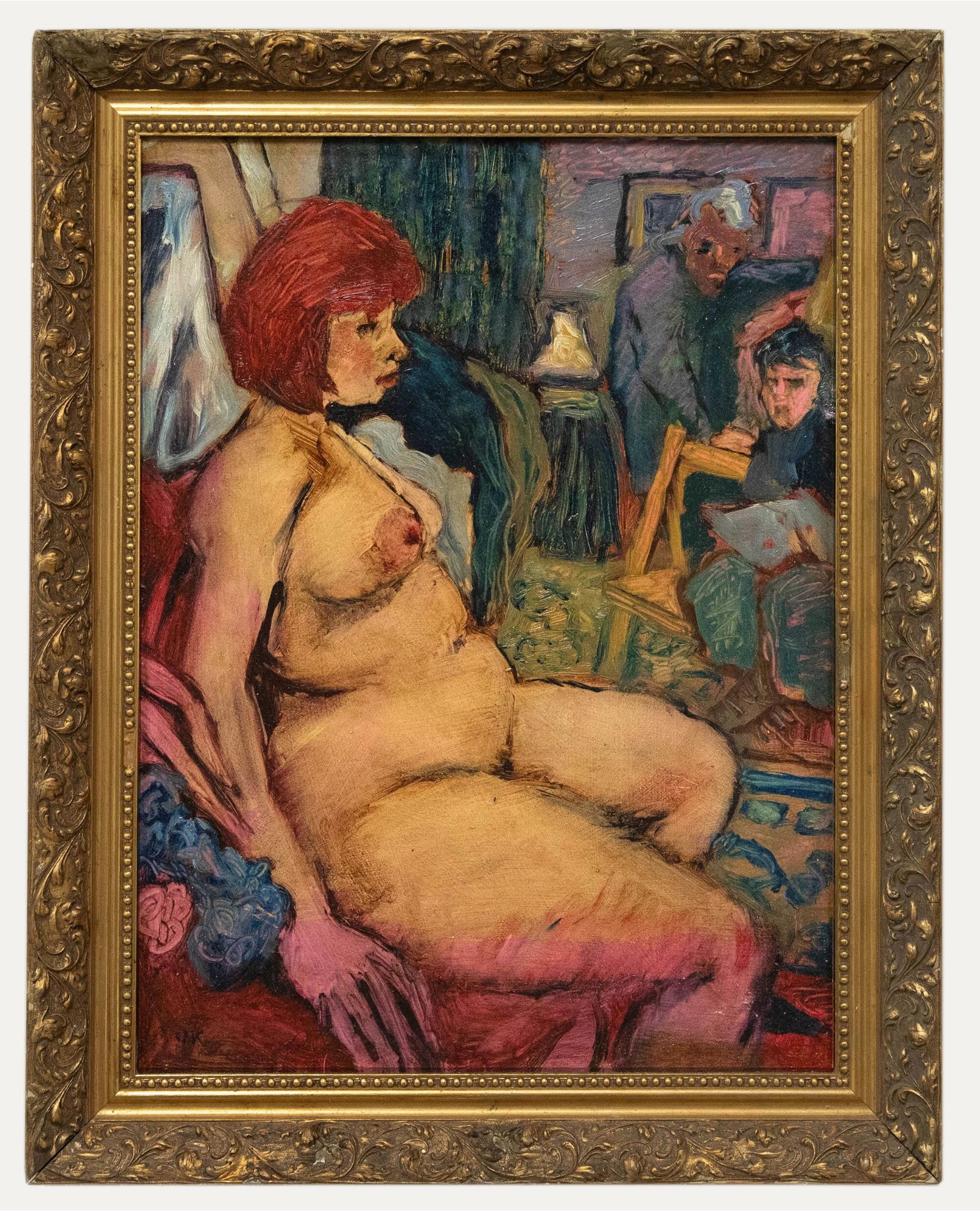 Unknown Nude Painting - Manner of Oskar Kokoschka - Early 20th Century Oil, The Life Model