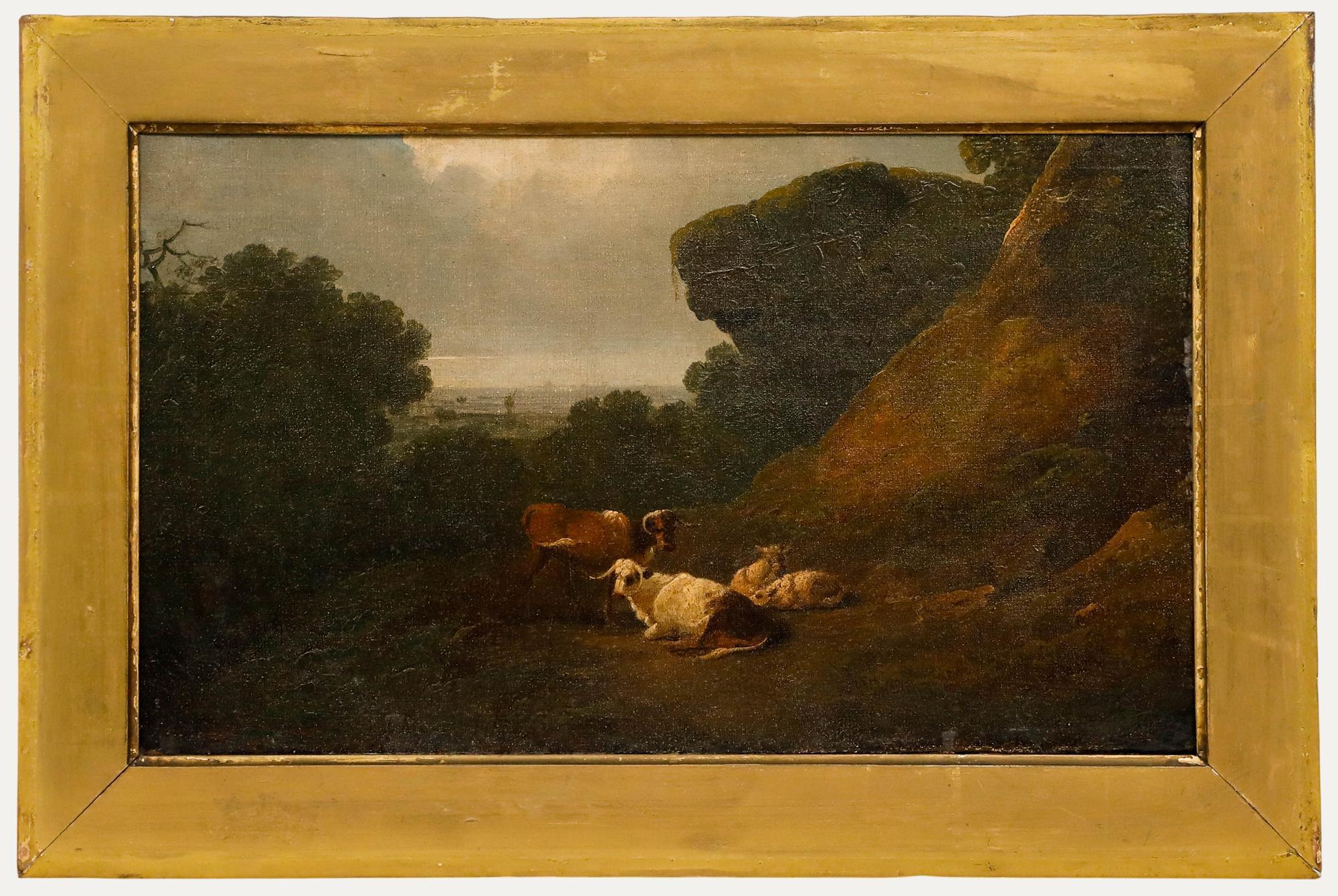 Unknown Landscape Painting - Manner of Philip de Loutherbourg (1740-1812) - Framed Oil, Cattle at Rest