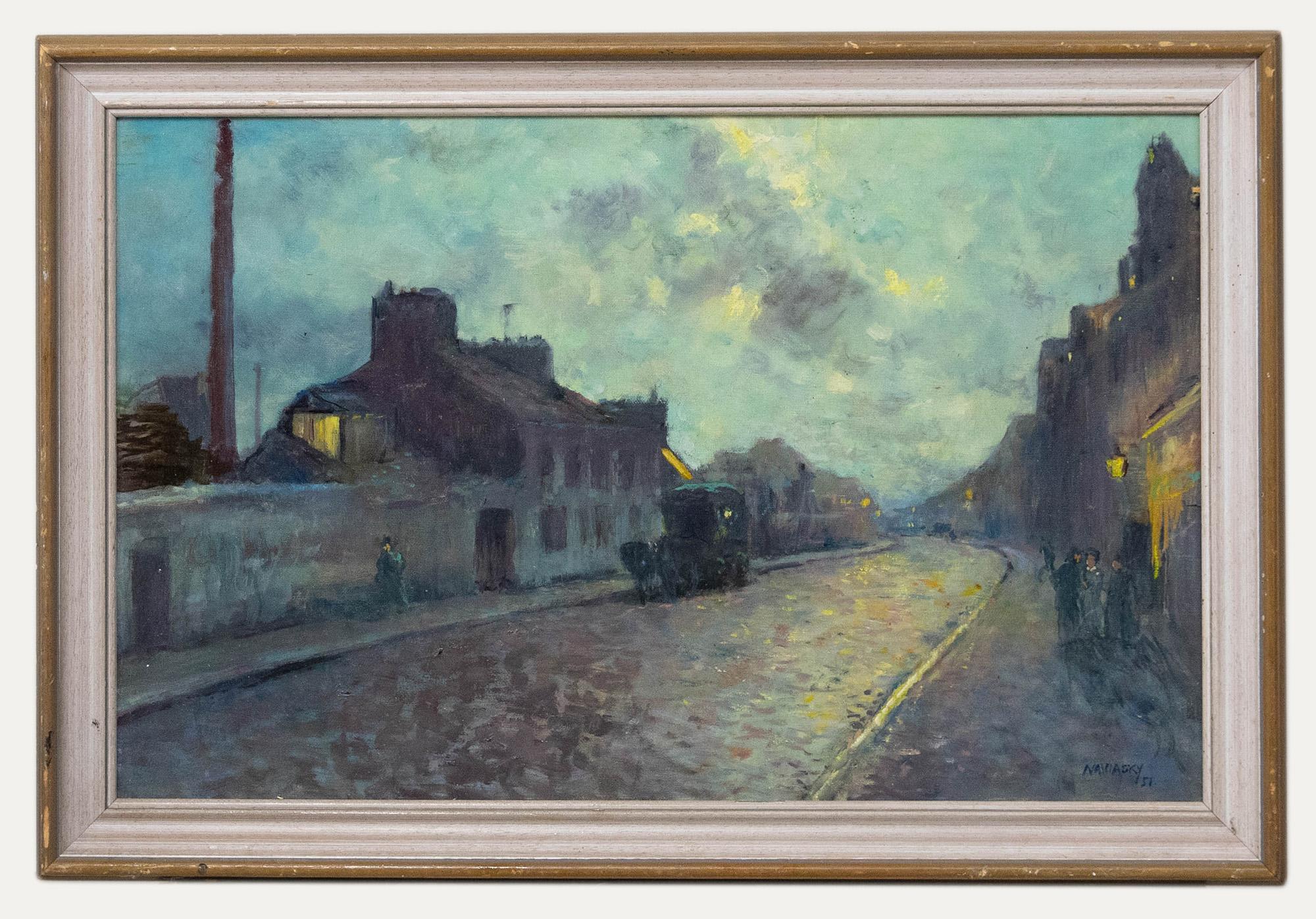 Unknown Landscape Painting - Manner of Philip Naviasky (1894-1983) - 20th Century Oil, Street Scene at Dusk