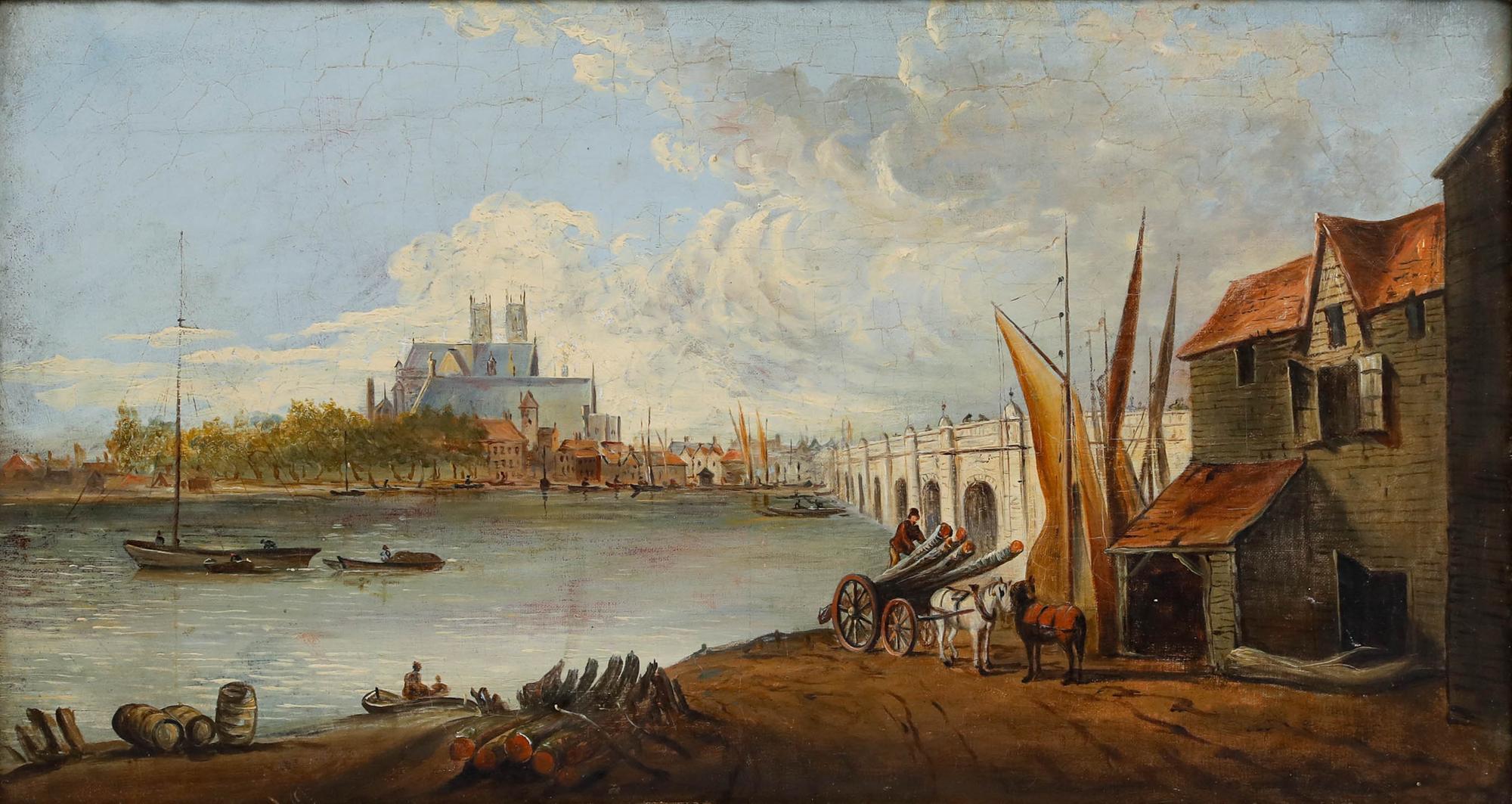Manière de Samuel Scott (1702-1772) - Huile du XIXe siècle, Old Westminster Palace - Painting de Unknown