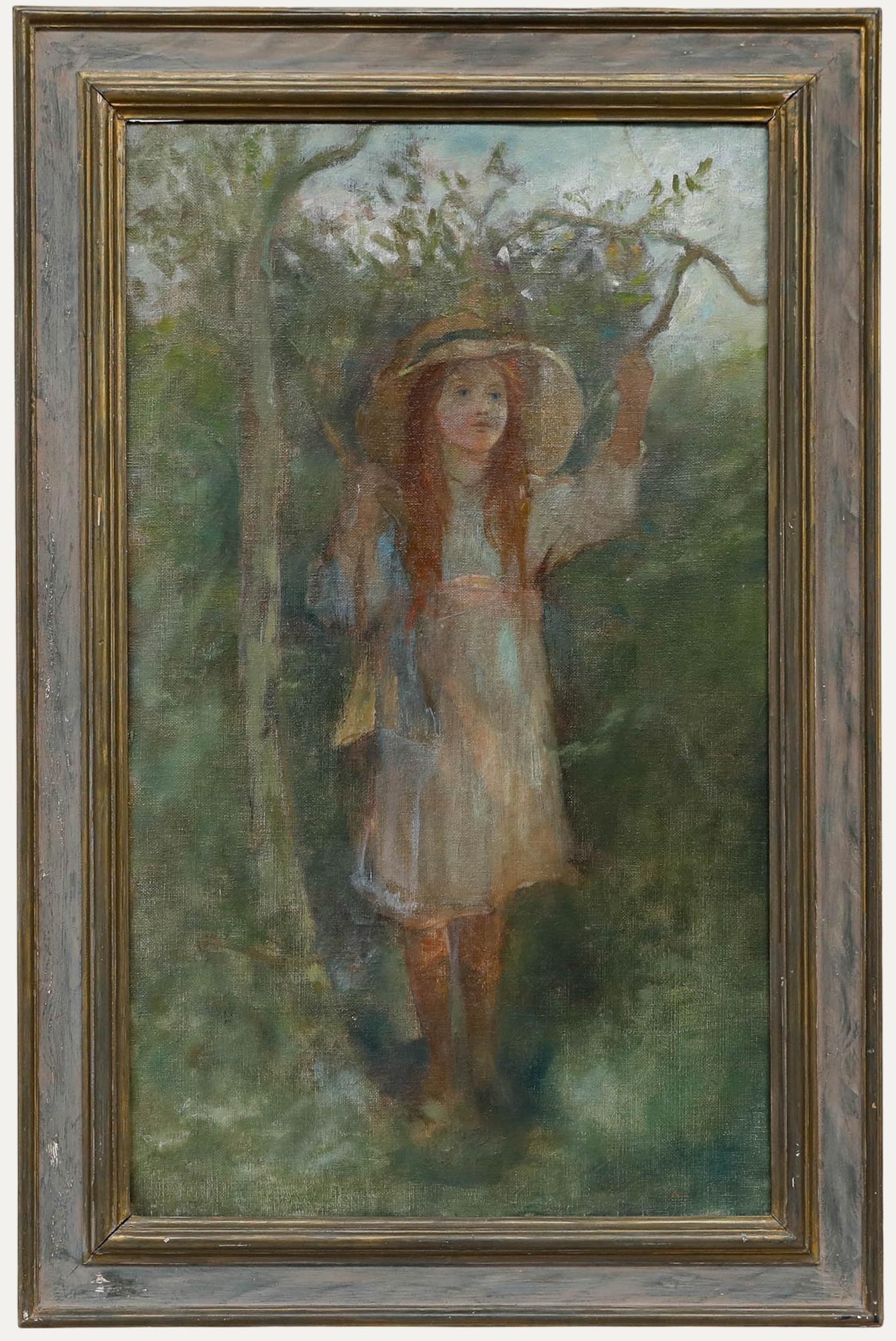 Portrait Painting de Unknown - Manera de Sir John Lavery - Óleo de principios del siglo XX, Muchacha en los árboles