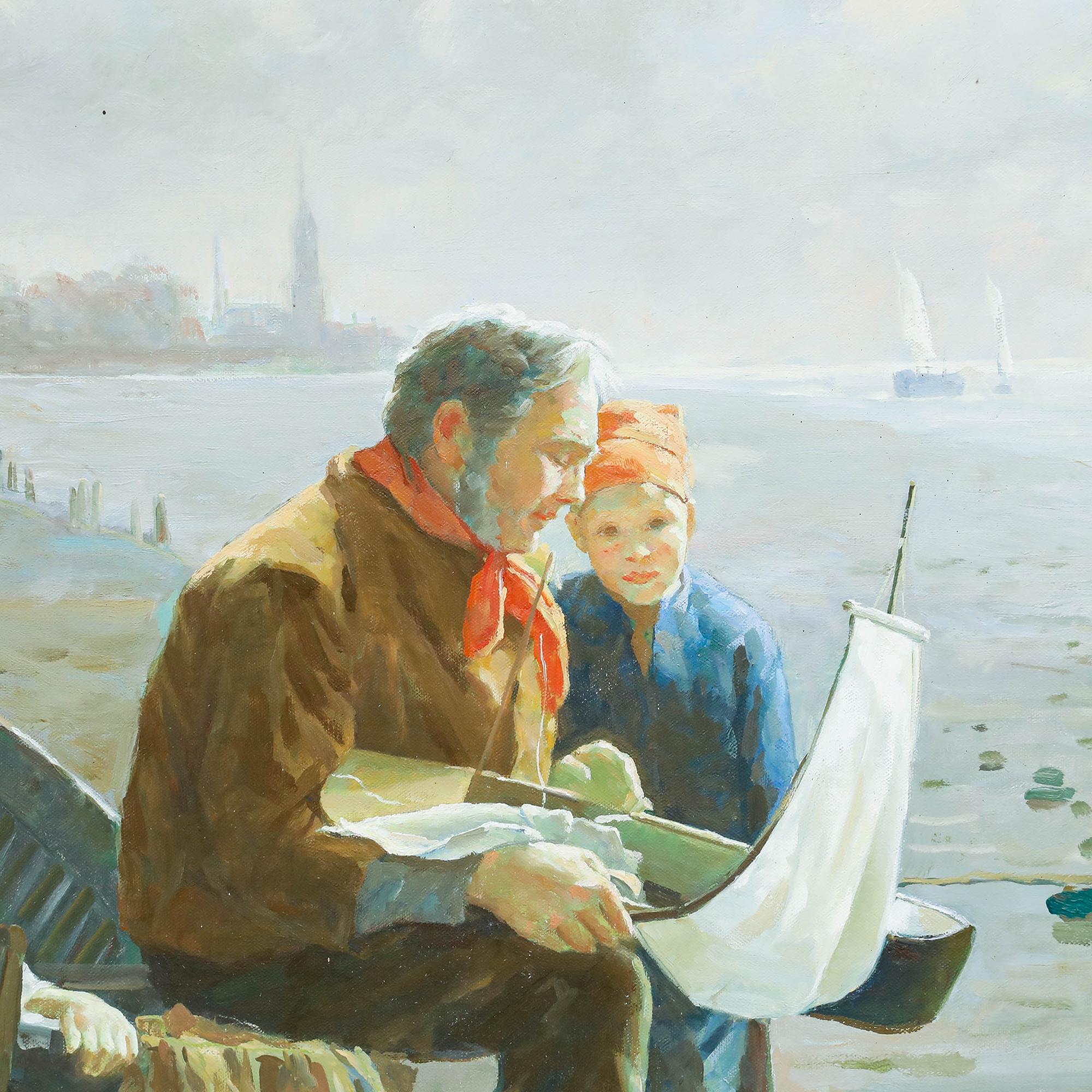 Manier von Stanhope Forbes  - Öl des 20. Jahrhunderts, Vorbereitung auf die Fahrt im Angebot 1