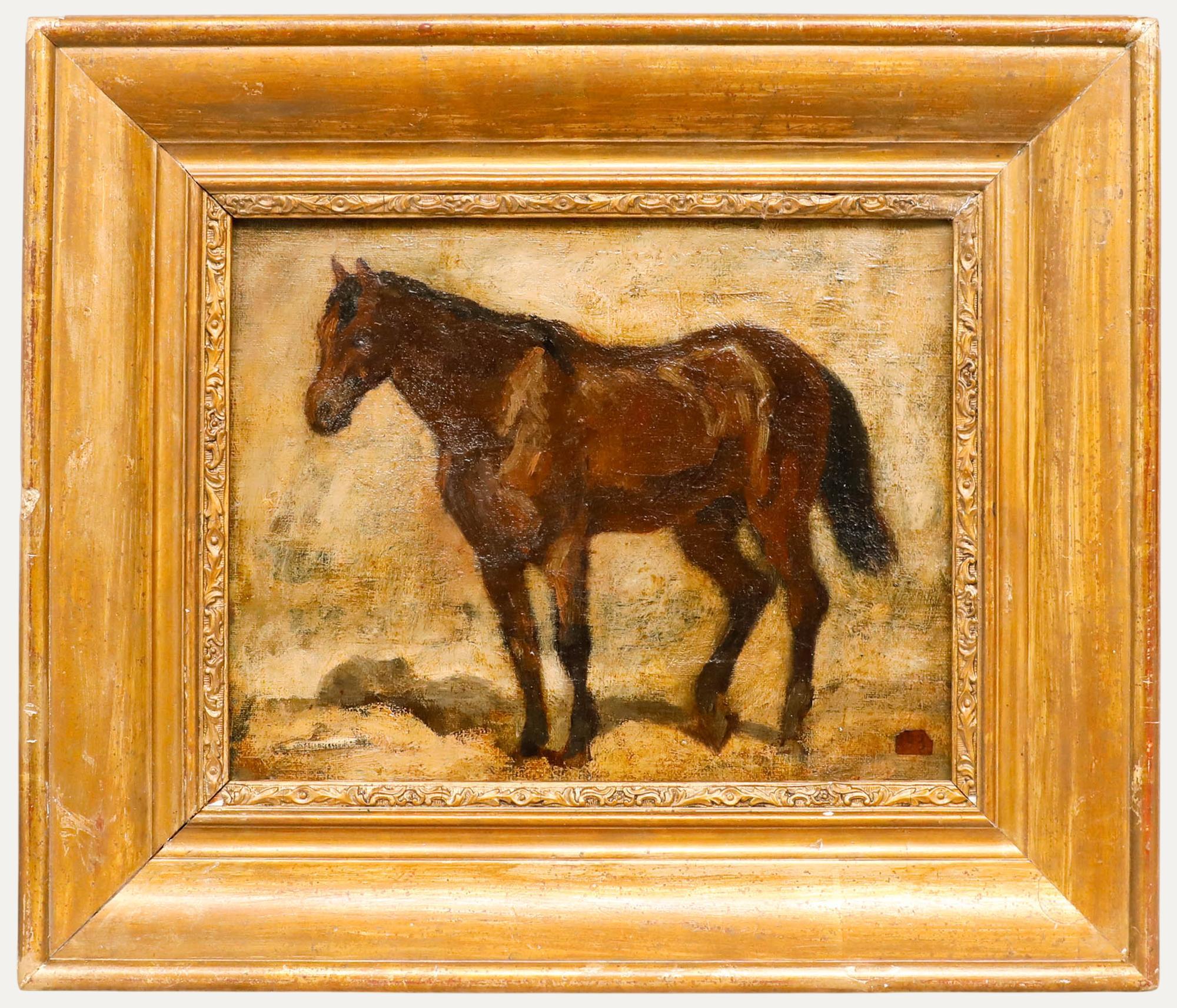 Animal Painting de Unknown - Manera de Theodore Gericault (1791-1824) - Óleo enmarcado de 1893, Estudio equino