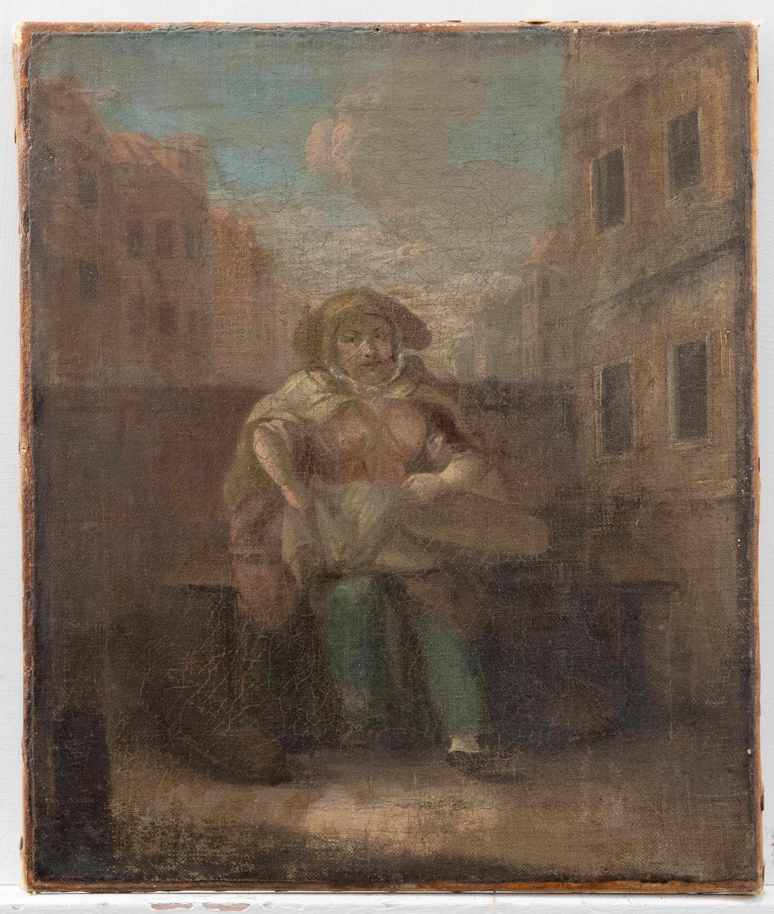 Manner of William Hogarth - Late 18th Century Oil, The Basket Seller For Sale 2