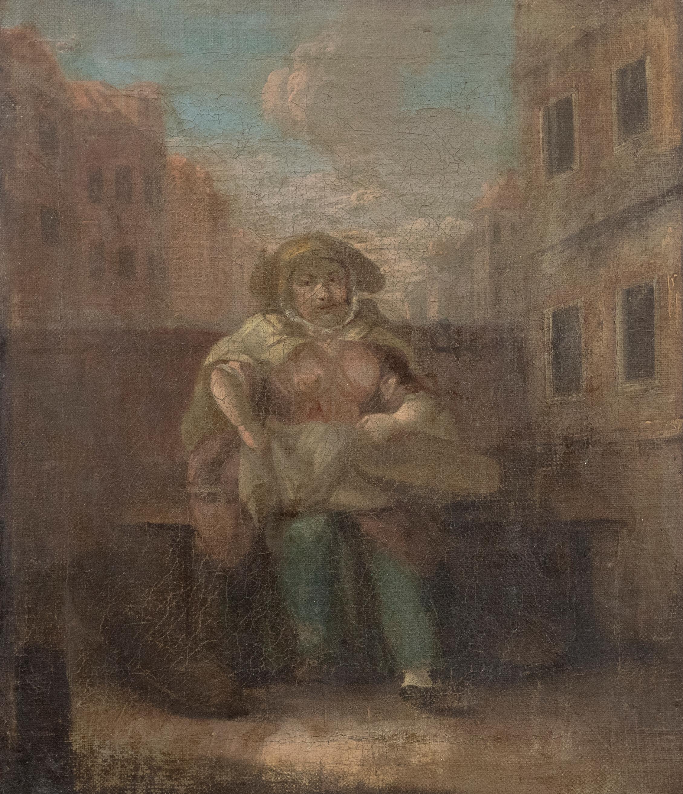 Unknown Portrait Painting - Manner of William Hogarth - Late 18th Century Oil, The Basket Seller
