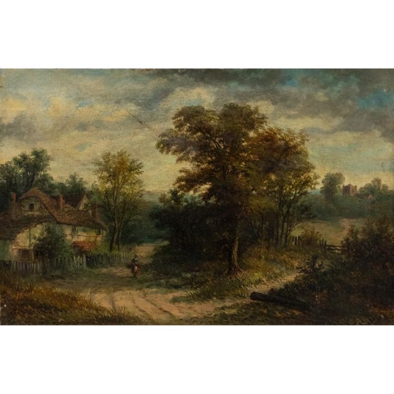 Maniera di William R.  Pietra - Olio dell'inizio del XX secolo, Sentiero verso la chiesa - Painting di Unknown