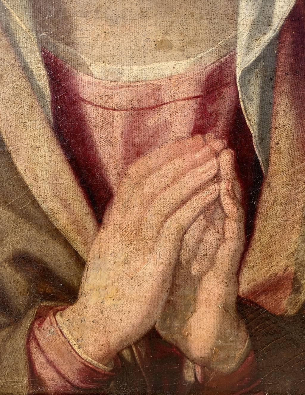 Pittore manierista italiano - Dipinto di figura del XVI-XVII secolo - Madonna in preghiera in vendita 5