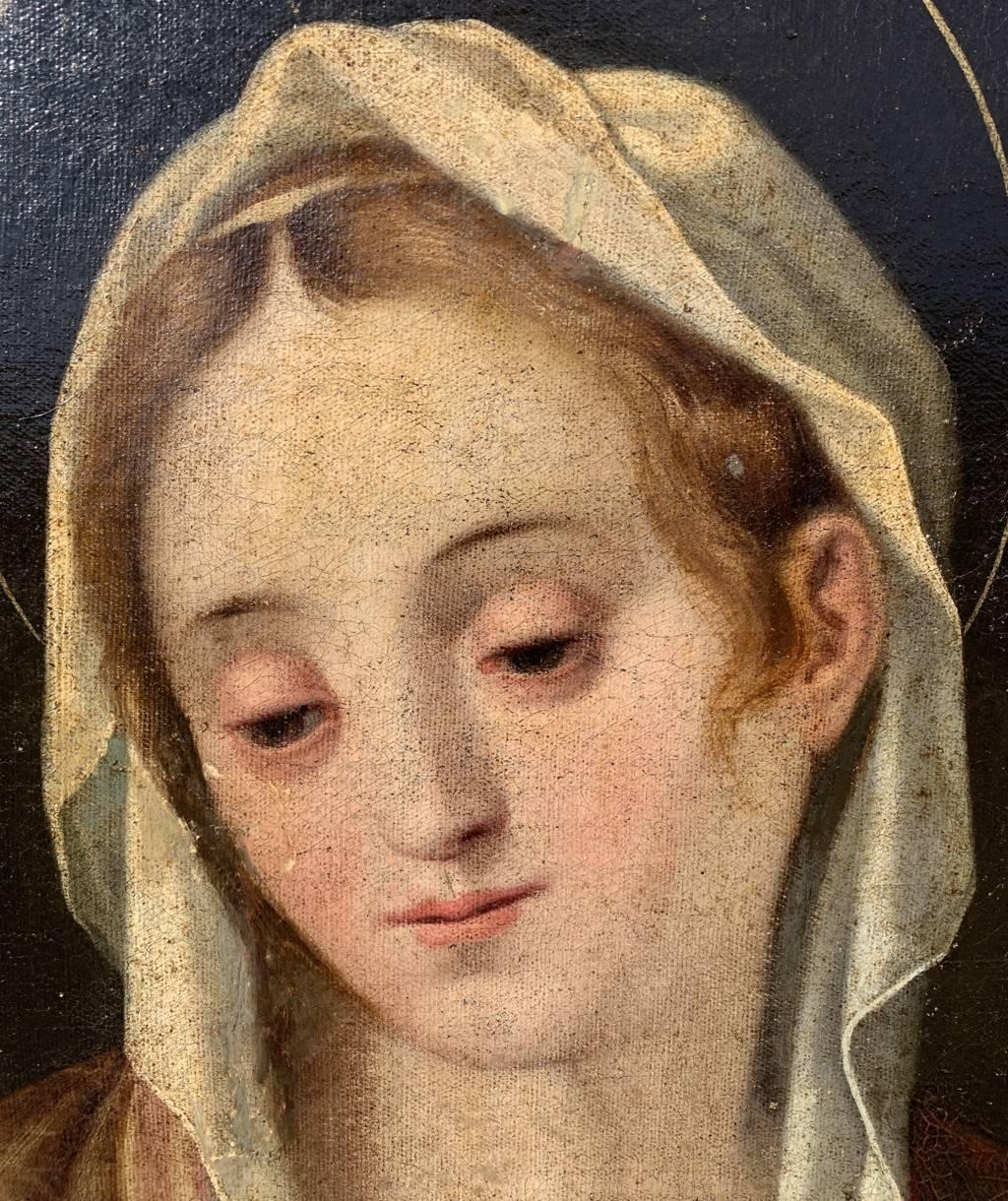 Pittore manierista italiano - Dipinto di figura del XVI-XVII secolo - Madonna in preghiera in vendita 2