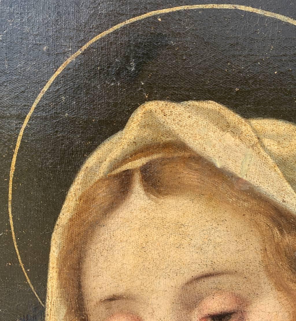 Pittore manierista italiano - Dipinto di figura del XVI-XVII secolo - Madonna in preghiera in vendita 3