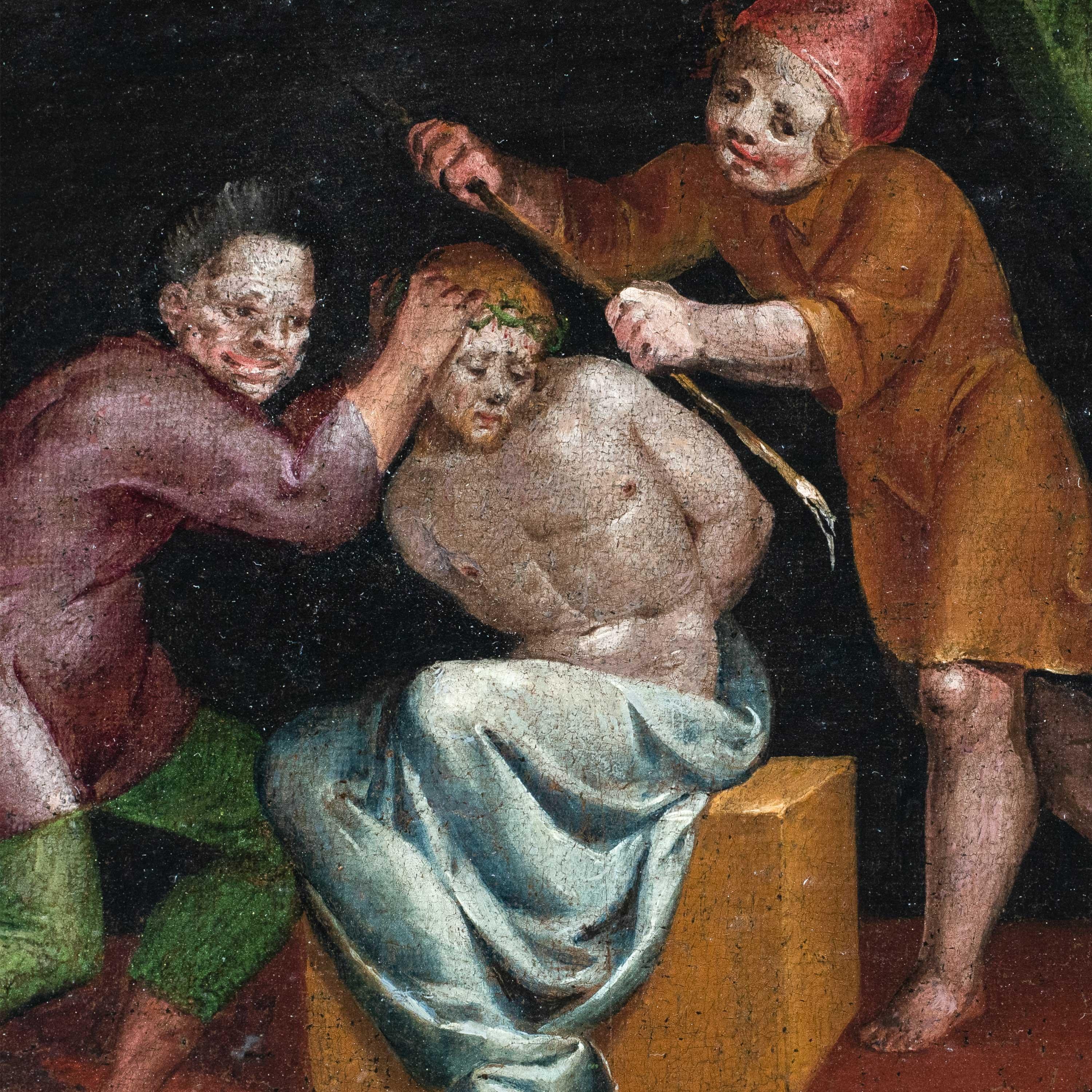 Mannerist Italian painter - 16th century figure painting - Christ mocked - Painting by Unknown