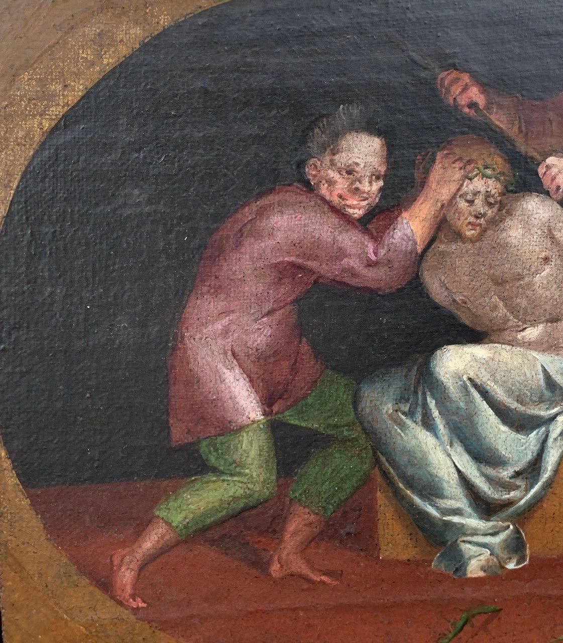 Mannerist Italian painter - 16th century figure painting - Christ mocked For Sale 1