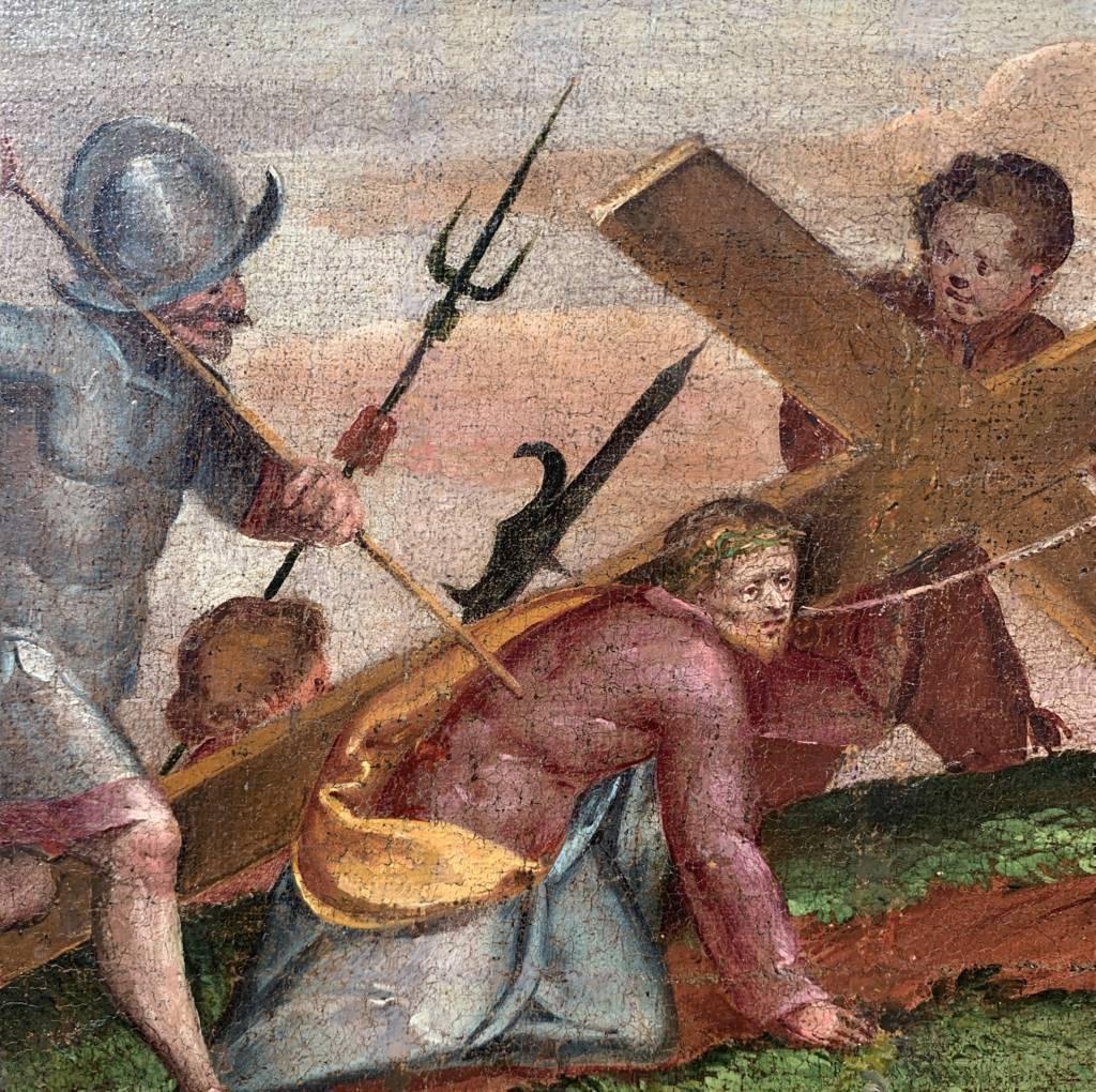 Mannerist Italian painter - 16th century figure painting - Christ Calvary For Sale 4
