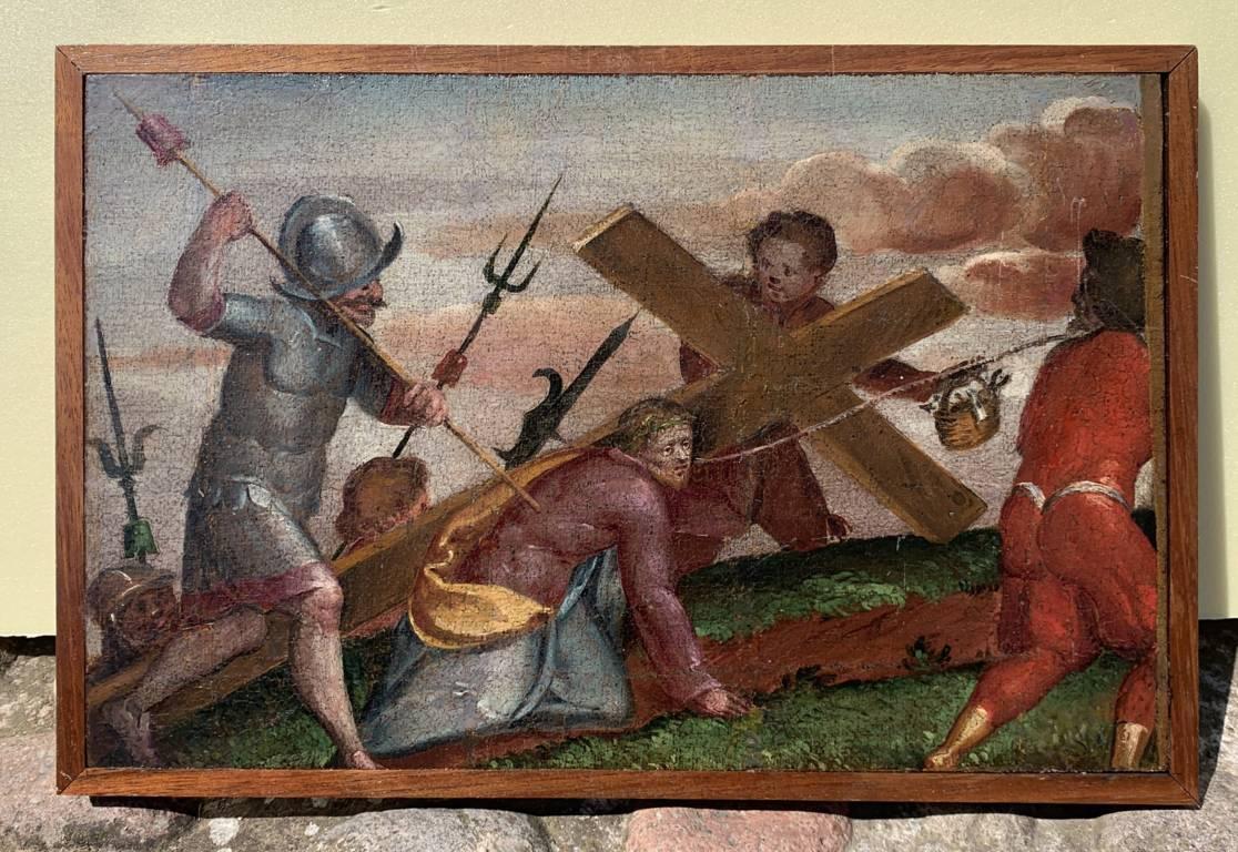 Mannerist Italian painter - 16th century figure painting - Christ Calvary - Old Masters Painting by Unknown