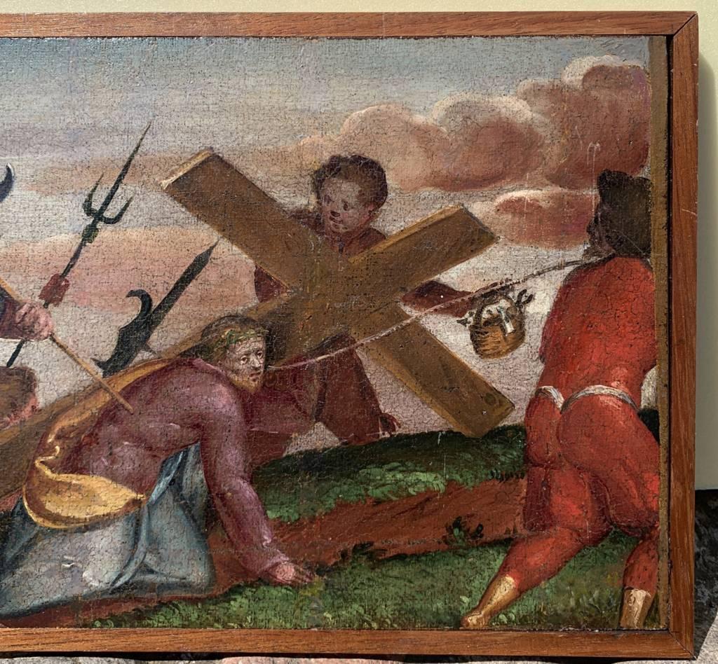 Mannerist Italian painter - 16th century figure painting - Christ Calvary - Brown Figurative Painting by Unknown