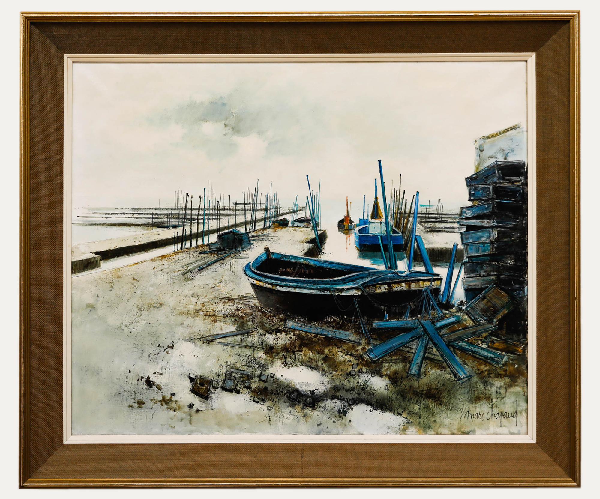 Unknown Figurative Painting – Marc Chapaud (geb. 1941)  - Französische Schule 20. Jahrhundert Öl, Vendée, Parcs à Huîtres
