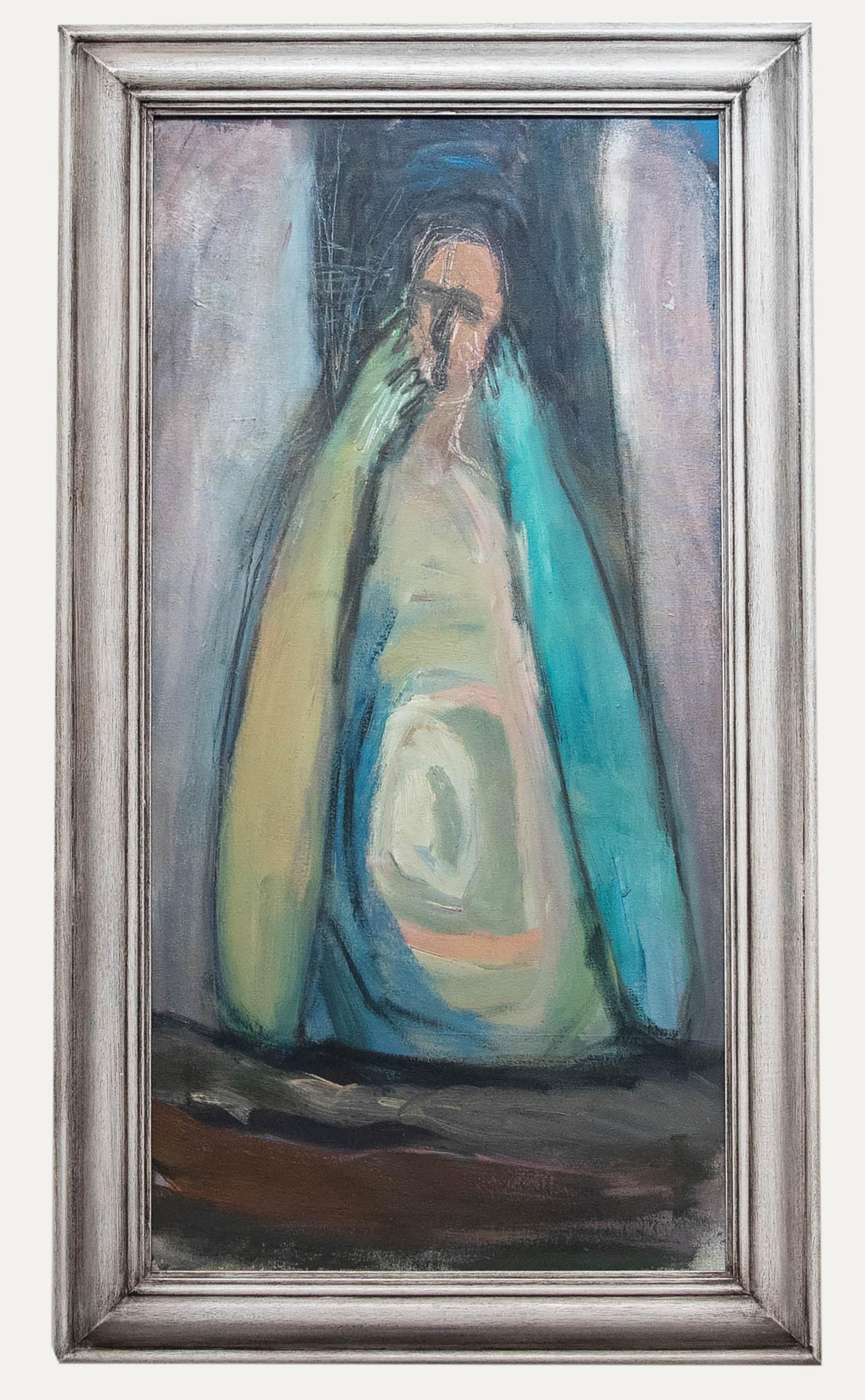 Portrait Painting di Unknown - Margaret Hunter (nata nel 1948) - Olio contemporaneo incorniciato, Esseri separati - Uomo