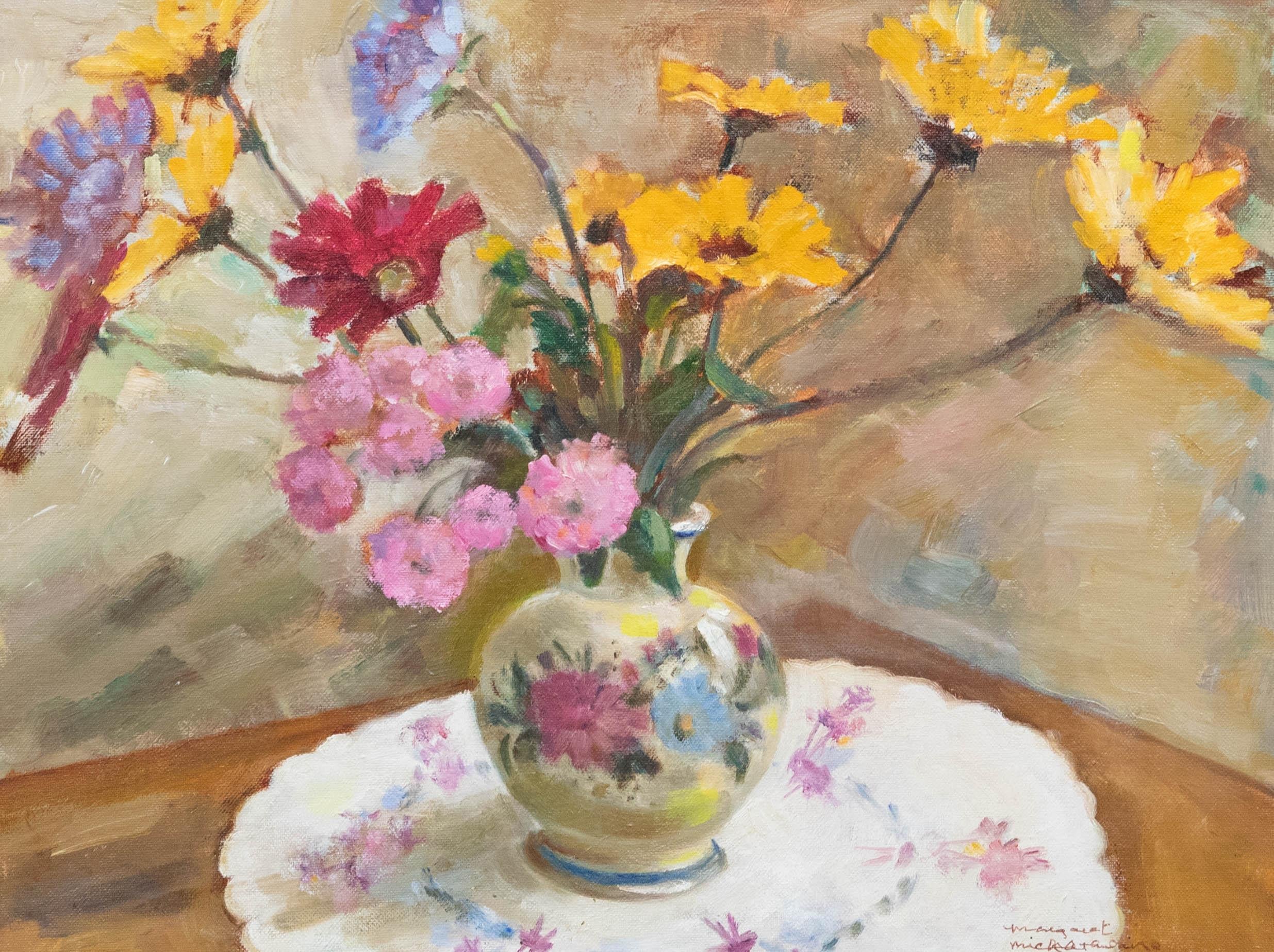 Margaret Micklethwaite (fl. 1966) – Ölgemälde, Cottage Flowers, 20. Jahrhundert – Painting von Unknown