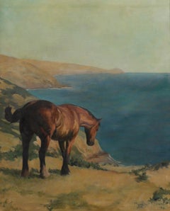 Margaret Neame - Óleo enmarcado de principios del siglo XX, Cobo pardo en la cima de un acantilado costero