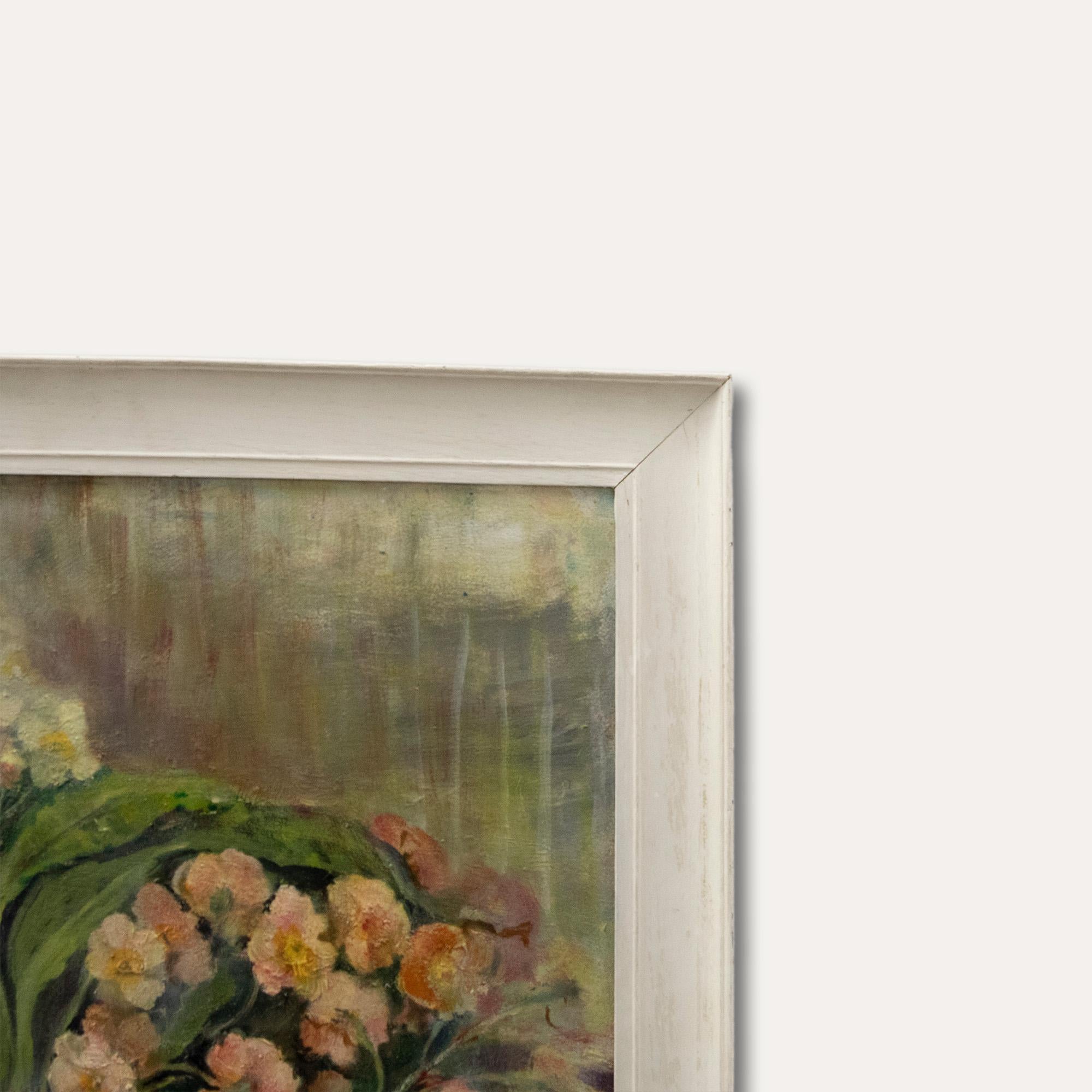 Margaret Tatton - Olio della metà del XX secolo incorniciato, Natura morta di Primula - Still-Life Painting Marrone di Unknown