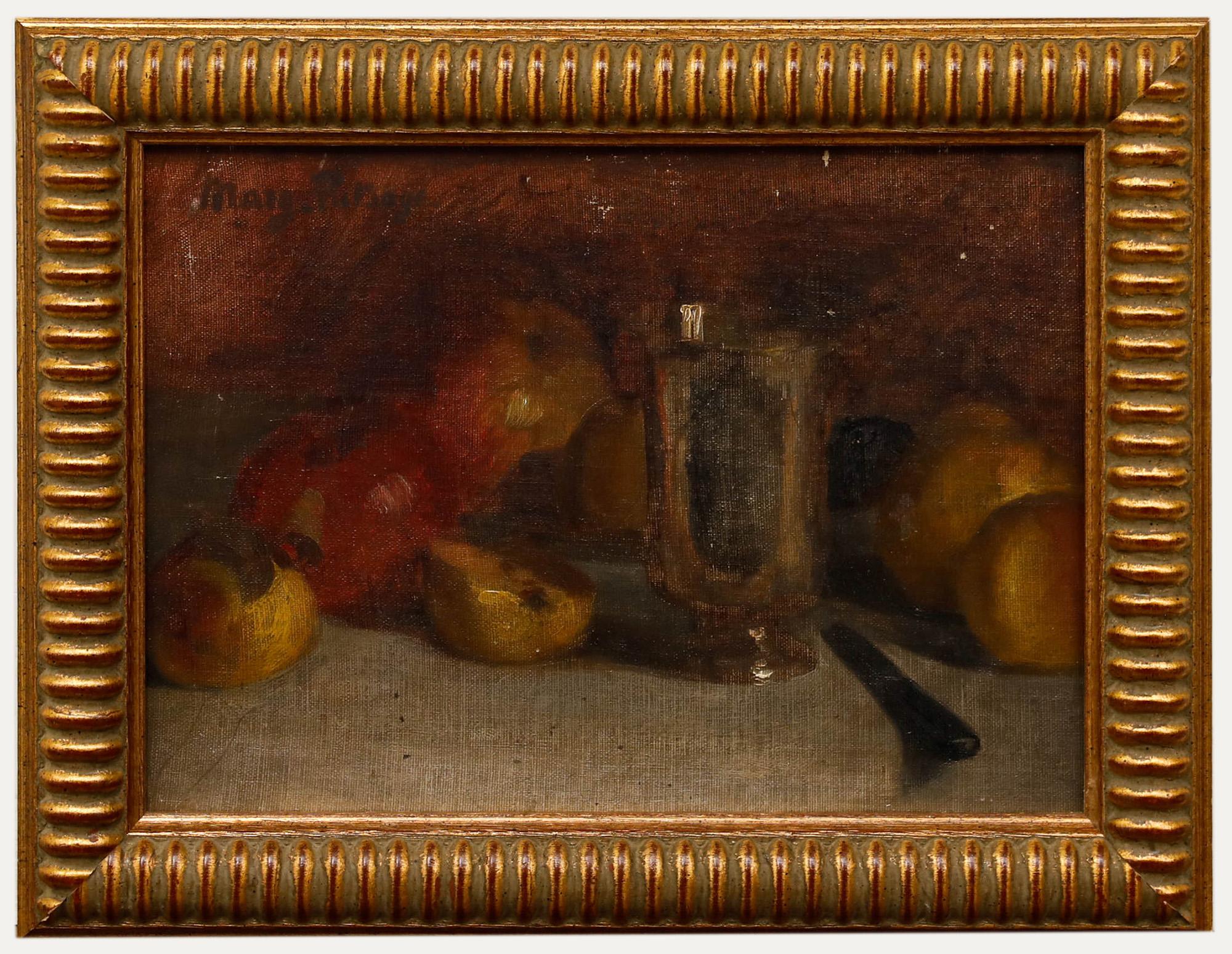 Unknown Still-Life Painting – Marguerite Putsage (1868-1946) – Ölgemälde, geriffelte Äpfel, frühes 20. Jahrhundert