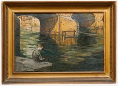 Antique Maria Isabella Hamblin Smith (1880-1979) - Oil, Fishing on the River Cam