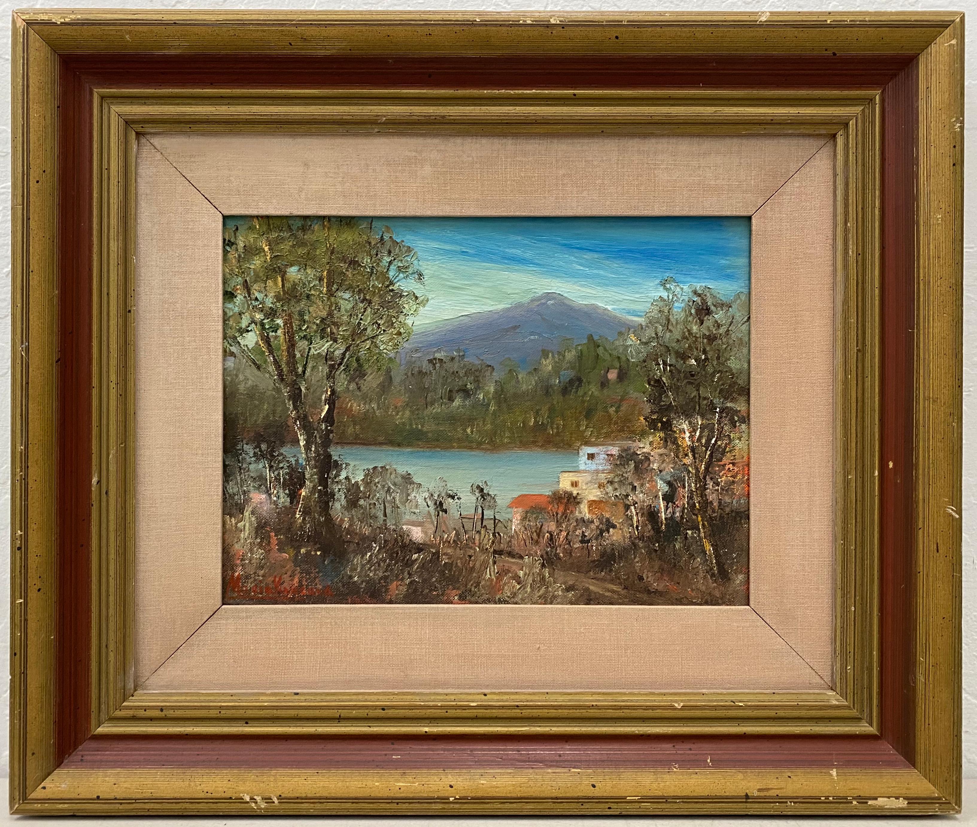 Unknown Landscape Painting - Maria Kincaid "Mountain Village" Original Oil Painting C.1950