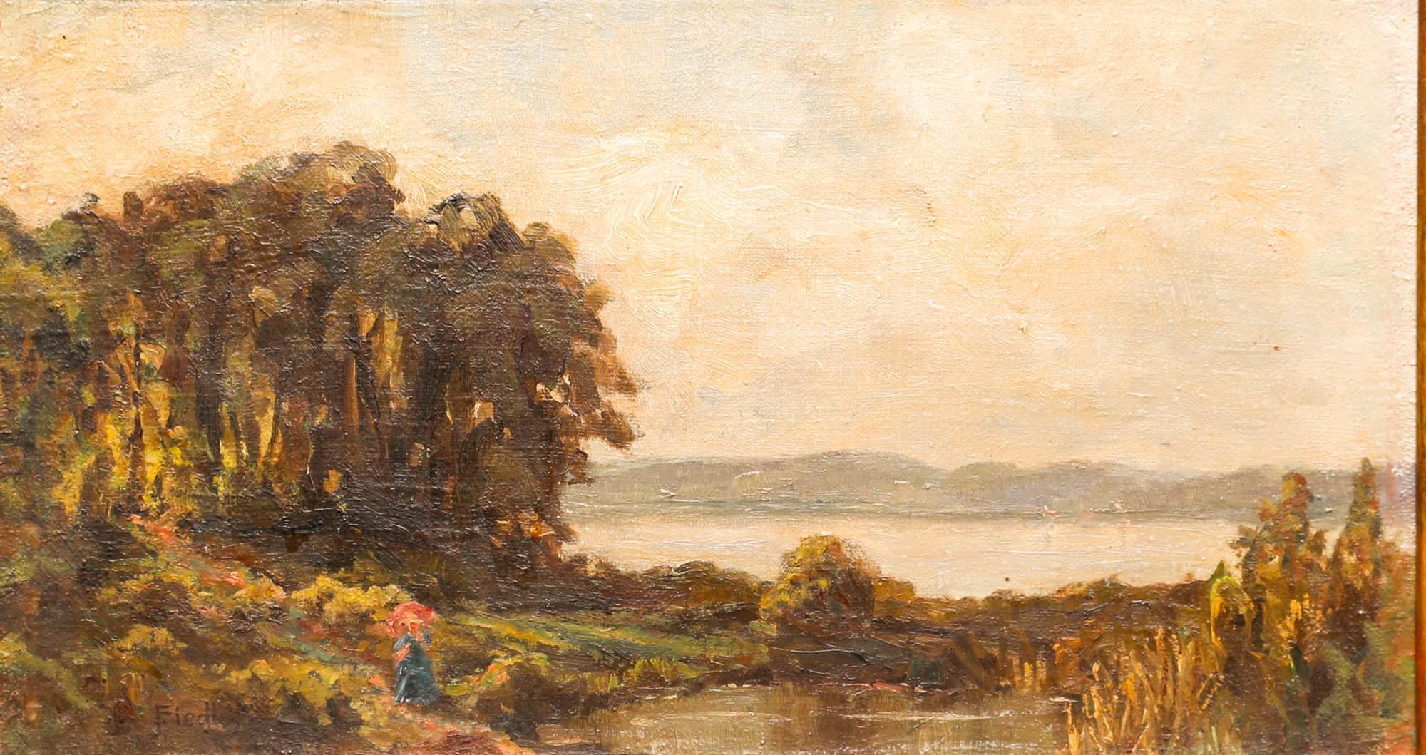 Marianne Fiedler (1864-1904) - Spätes 19. Jahrhundert Öl, Studie am See mit Figur – Painting von Unknown