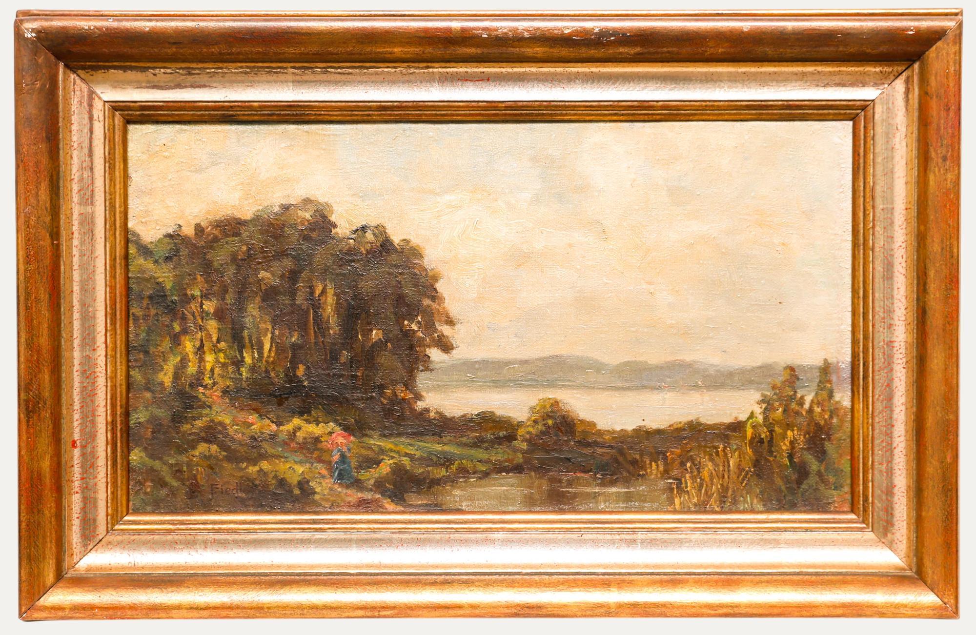 Marianne Fiedler (1864-1904) - Spätes 19. Jahrhundert Öl, Studie am See mit Figur