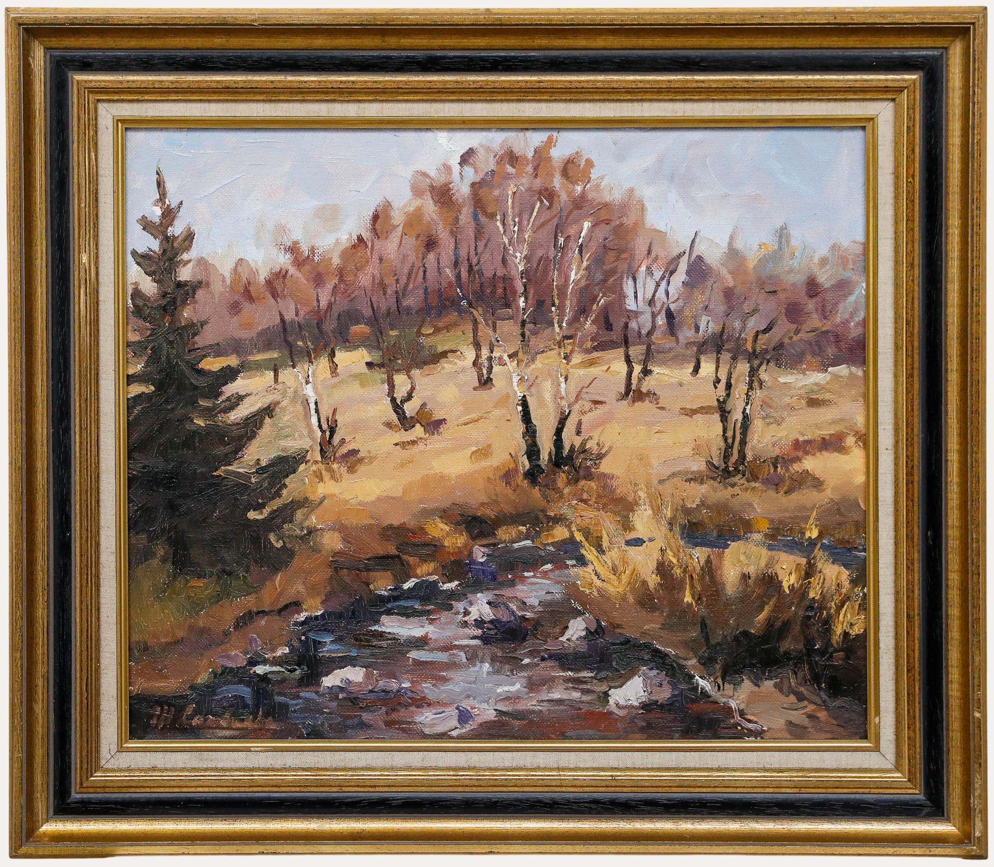 Unknown Landscape Painting - Marie Lambrexhe (1921-1998) - 20th Century Oil, Birch Landscape