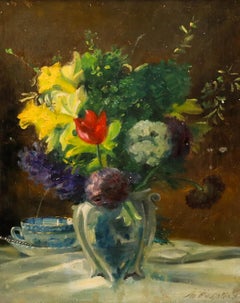 Marie von der Osten (nata nel 1856) - Olio del 1927 incorniciato, Natura morta di fiori.