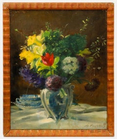 Marie von der Osten (née en 1856) - Encadrée 1927 Huile, Nature morte de fleurs