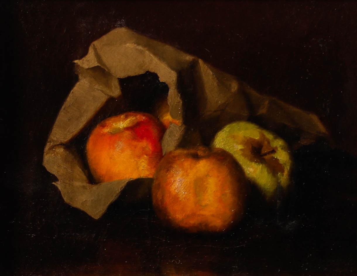Marie von der Osten (b.1856) - Framed Oil, Apples in a Paper Bag - Painting by Unknown