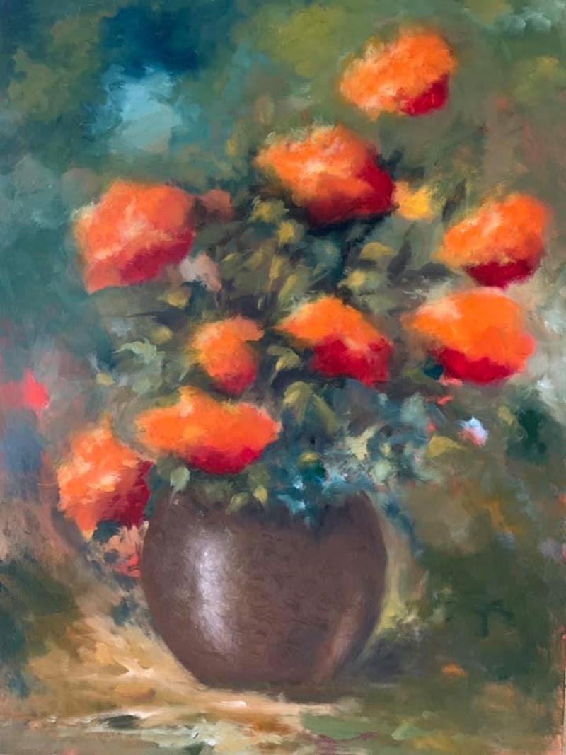 Marigolds by Manal Stino - Painting by Unknown