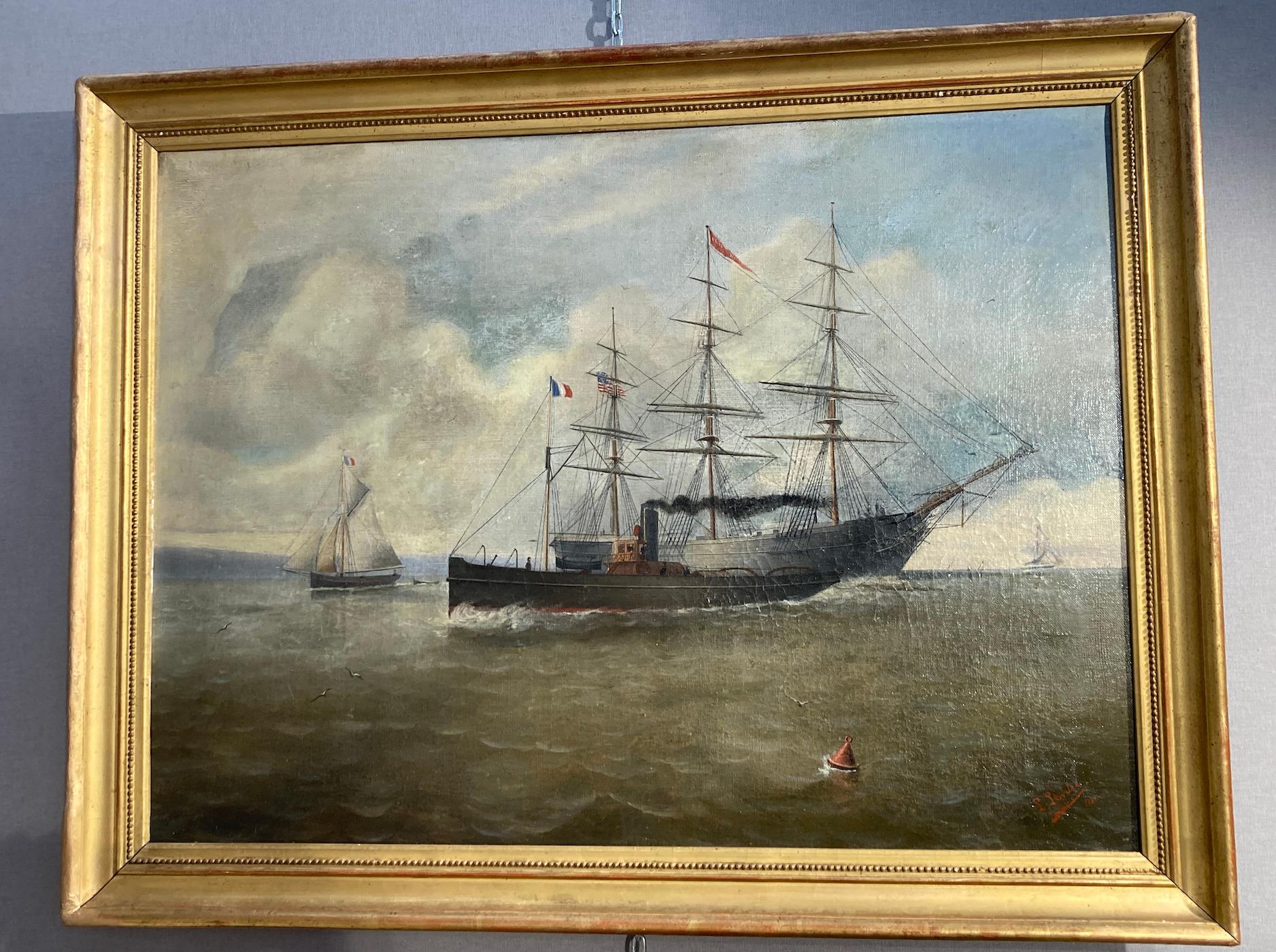 Unknown Figurative Painting - Marine Belle Huile Sur Toile Signée L.levitre Et Datée 1880