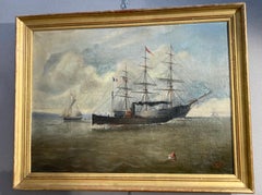Marine Belle Huile Sur Toile Signée L.levitre Et Datée 1880