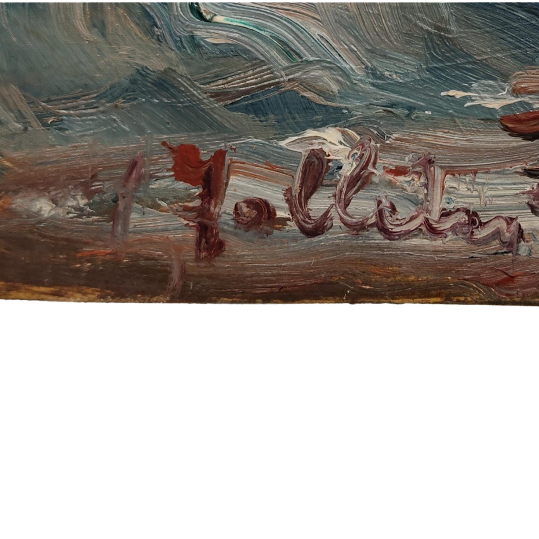 Marine con scogli e imbarcazioni, Olio su tela, 1930 in vendita 3