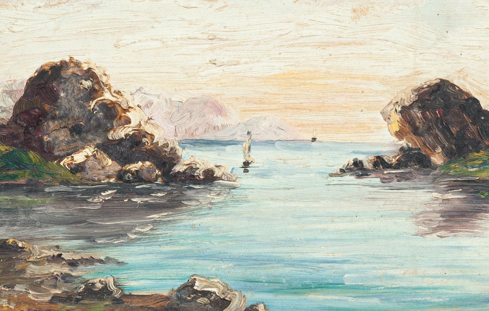Marine Landscape - Oil on Carboard - 19th Century - Painting by Unknown