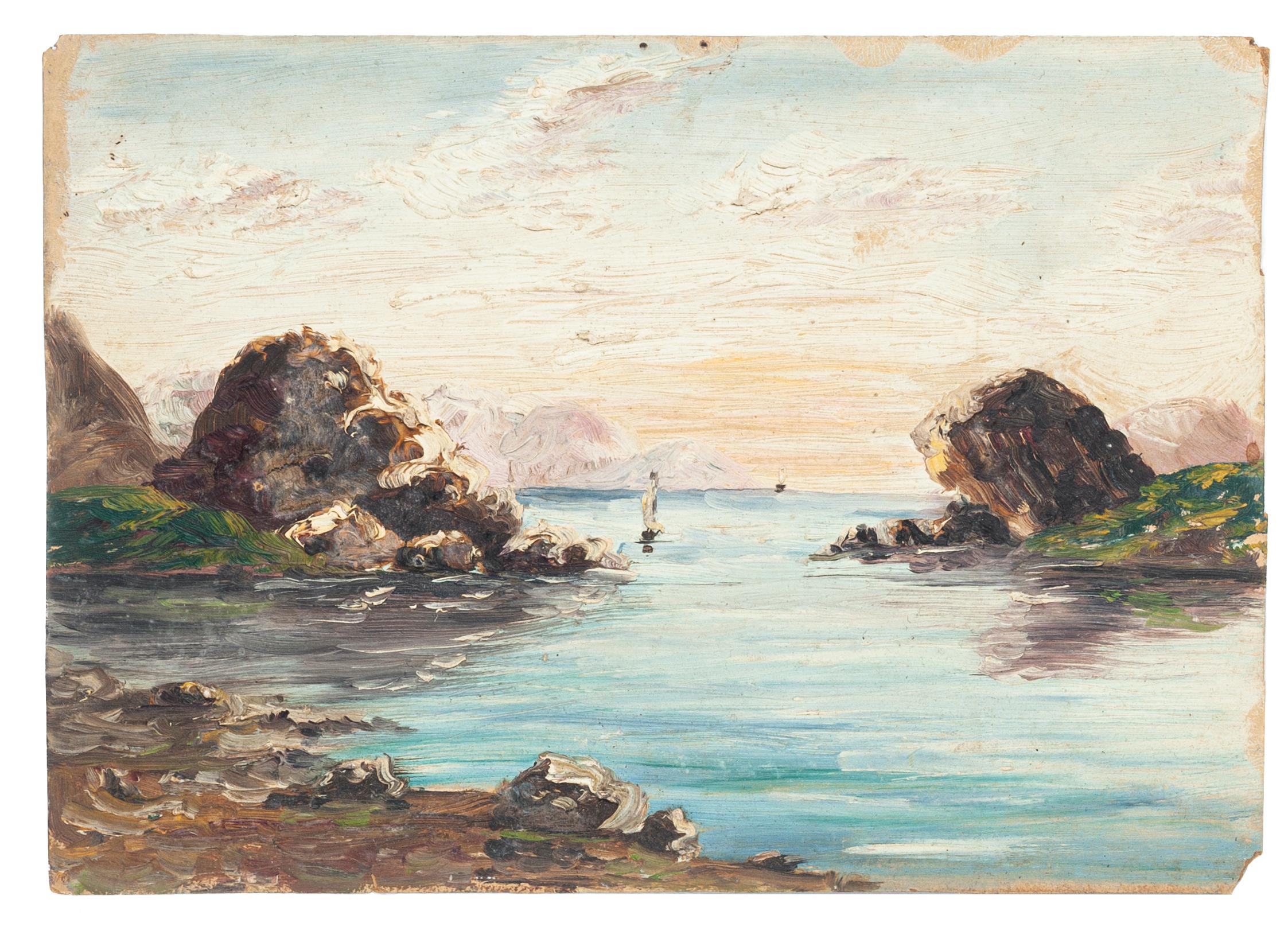 Unknown Landscape Painting - Marine Landscape - Oil on Carboard - 19th Century