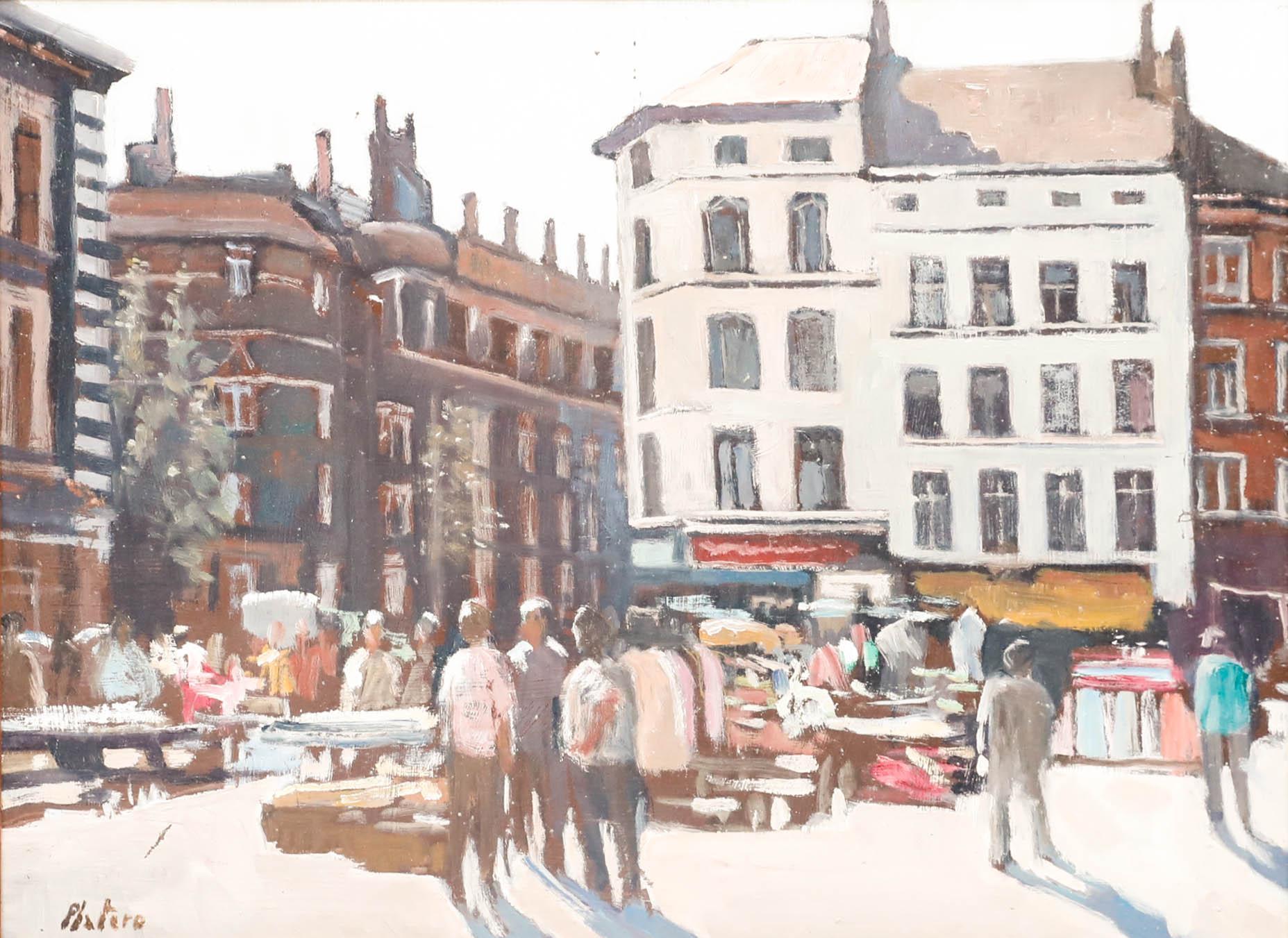 Mario Platero (1942-2002) - Olio del XX secolo incorniciato, Mercato delle pulci a Bruxelles - Painting di Unknown